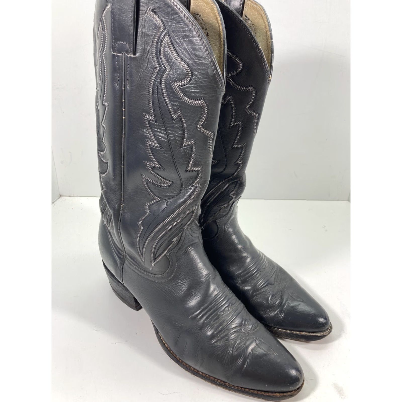 Justin Boots VINTAGE Justin Diamond J Boots Men Sz 10 D Gray Leather Round Toe Western Rodeo Mens Boots Size US 10 / EU 43 - 2 Thumbnail