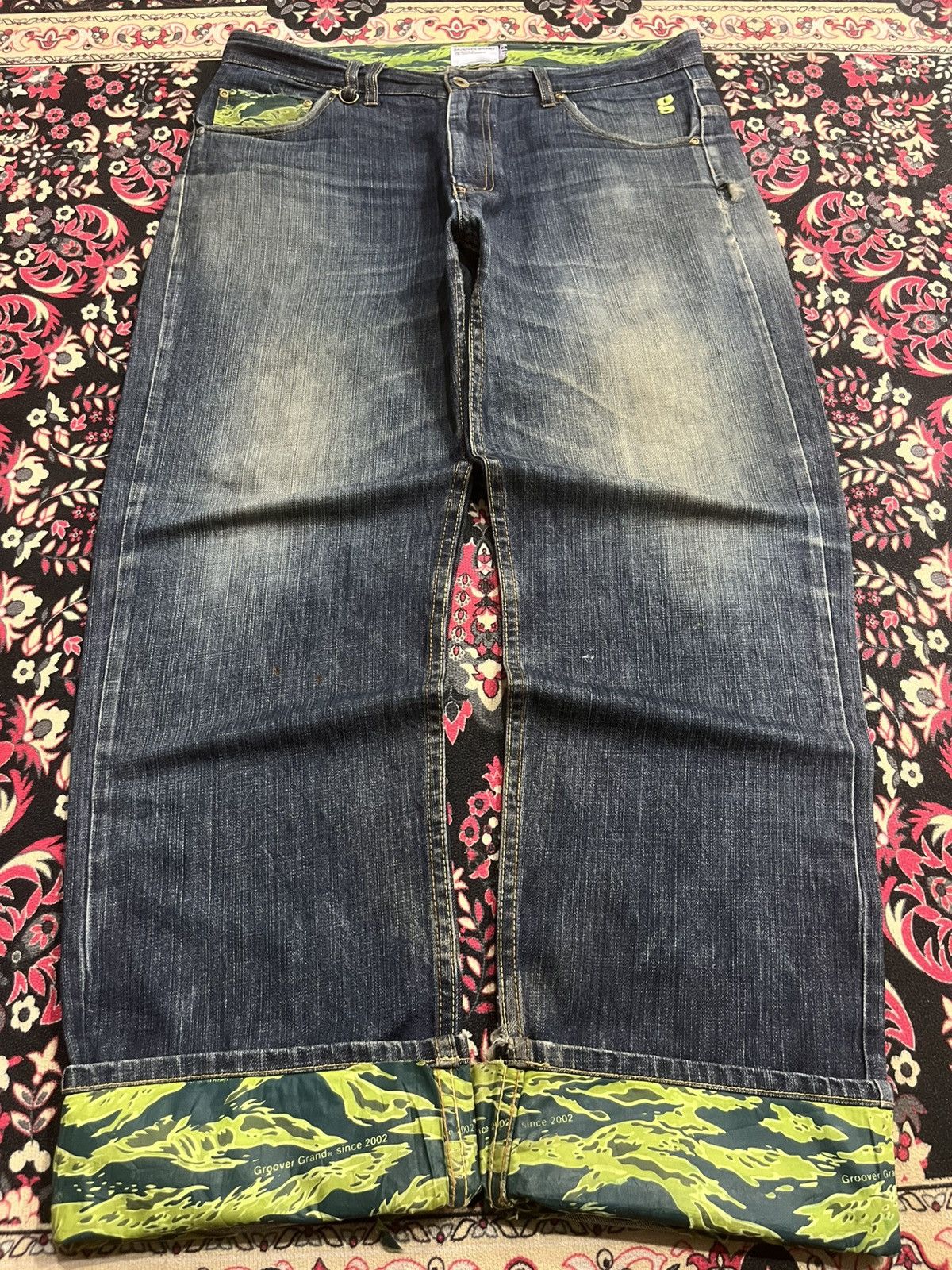Vintage X Large Groover Grand Green Camo Blue Washed Jeans