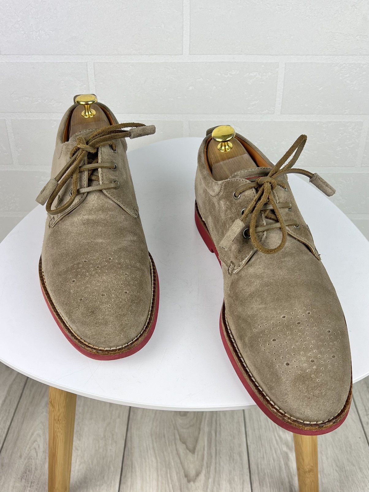 Louis Vuitton LOUIS VUITTON Derby Suede Shoes Lace Up LV Logo Beige Men's Size US 9.5 / EU 42-43 - 1 Thumbnail