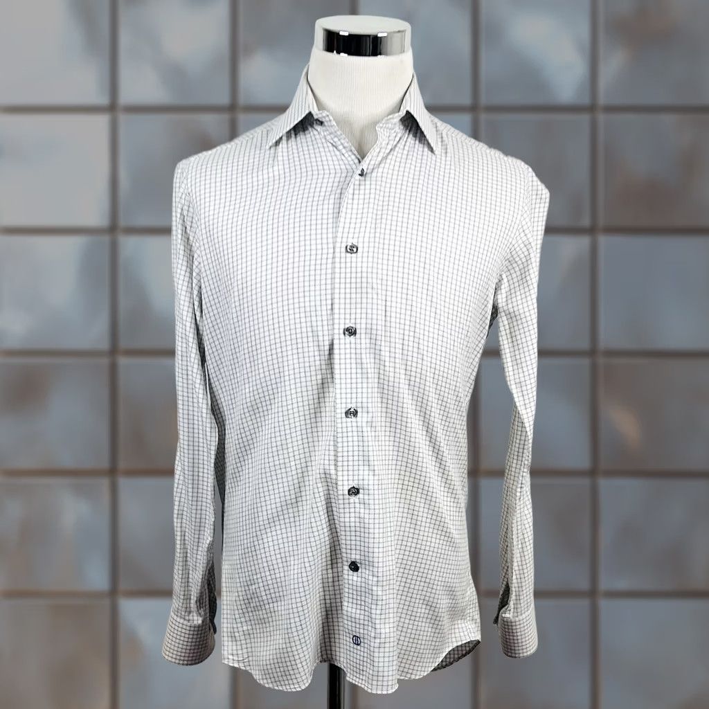 David Donahue David Donahue Shirt 15.5 34/35 Dress White Gray Plaid 100% Cotton Regular Fit Mens Shirt Size 42R - 1 Thumbnail