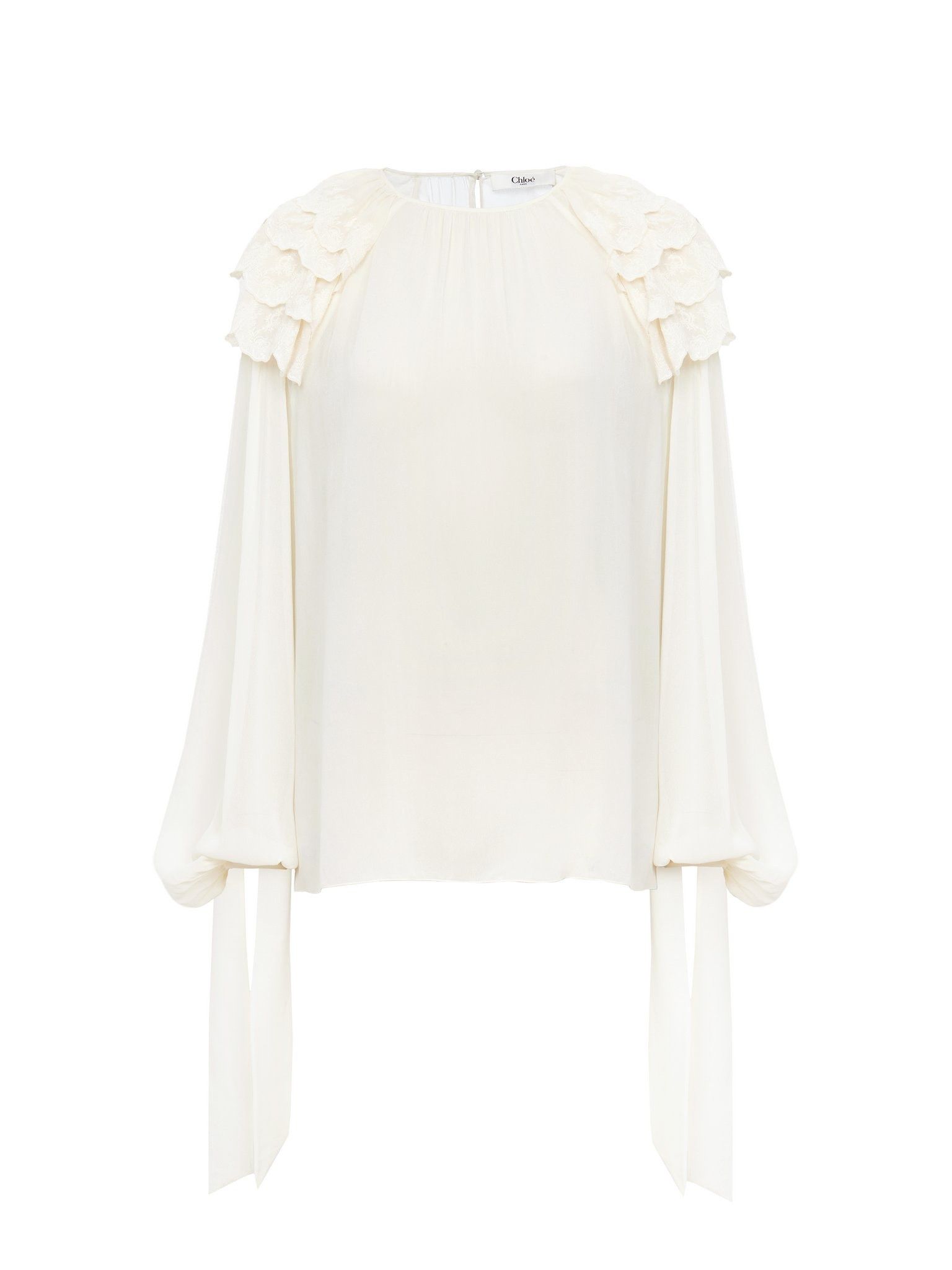 Chloe o1loc1c11125 Long-sleeve Gathered Ruffle Top in Dusky White Size S / US 4 / IT 40 - 1 Thumbnail