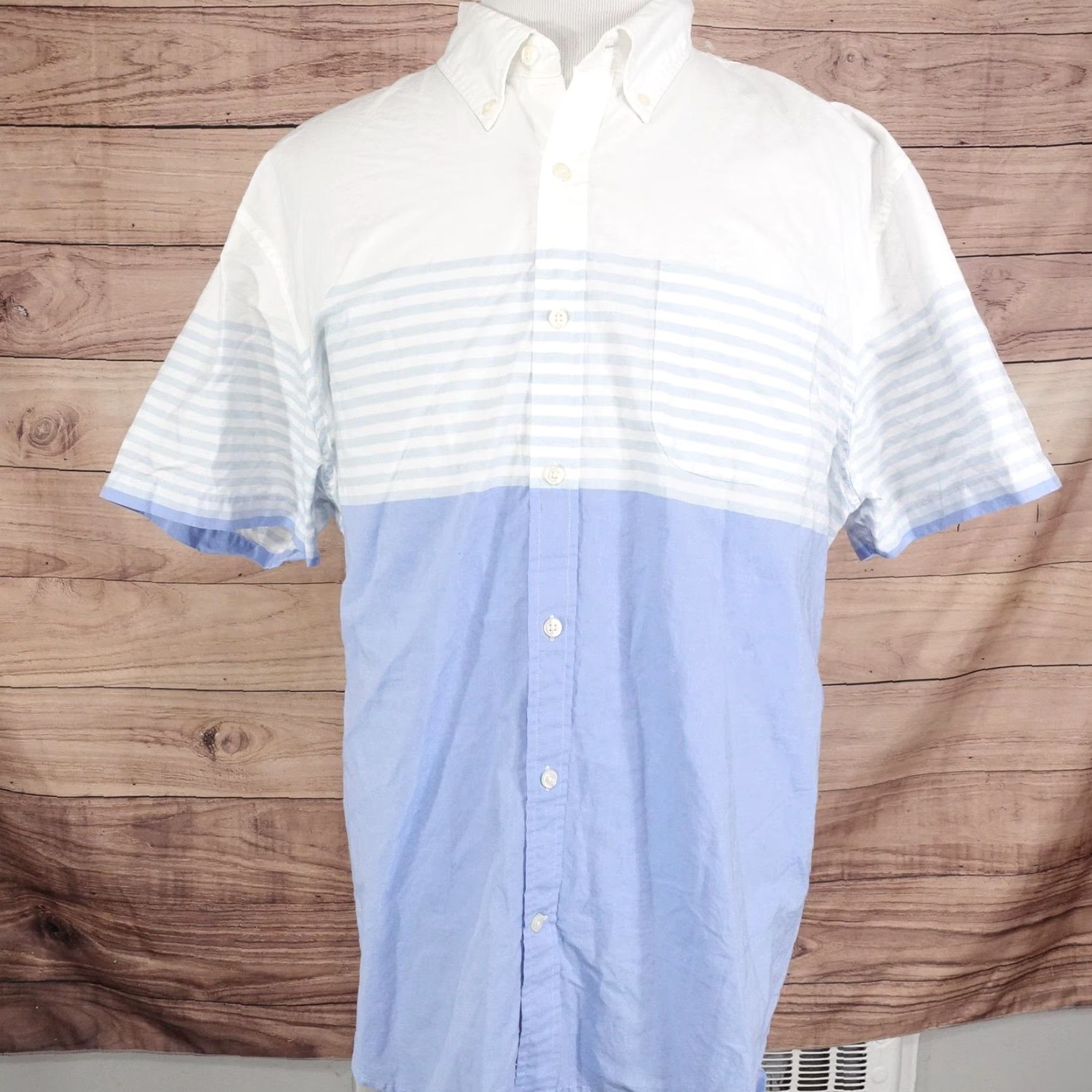 Lands' End Lands' End Shirt Mens 2XL White Blue Stripe Colorblock Short Sleeve Button-Down Pocket Size US XXL / EU 58 / 5 - 3 Thumbnail