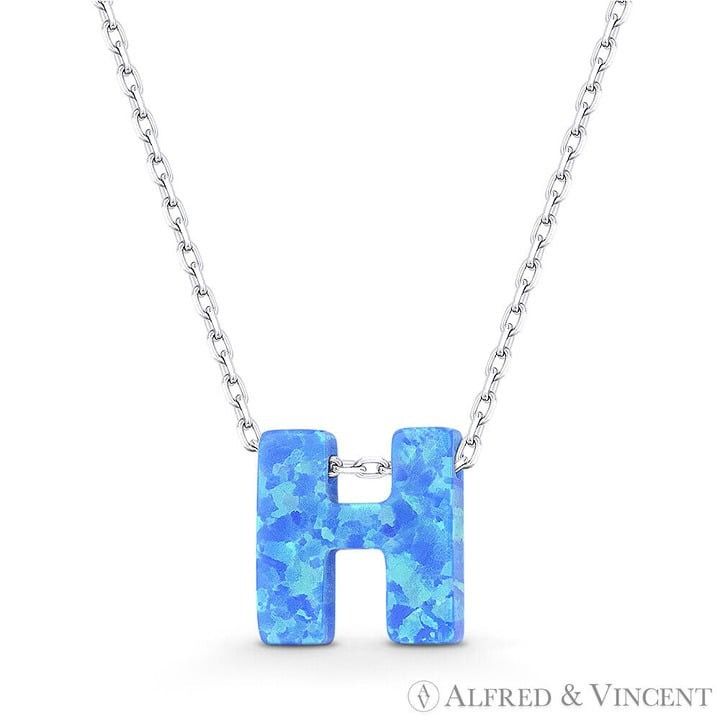 Other Blue Lab Opal Initial "H" Pendant Anchor Chain Necklace Size ONE SIZE - 1 Preview