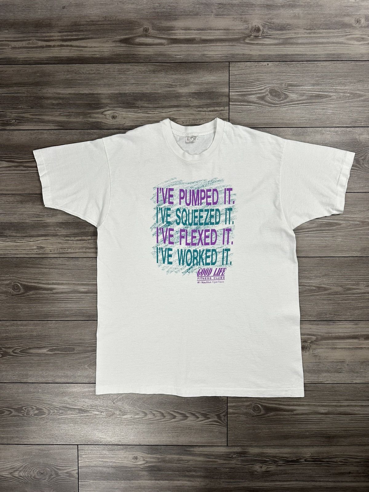 Fruit Of The Loom Vintage 90’s Good Life Fitness Funny Workout Gym T Shirt Size US XL / EU 56 / 4 - 1 Thumbnail