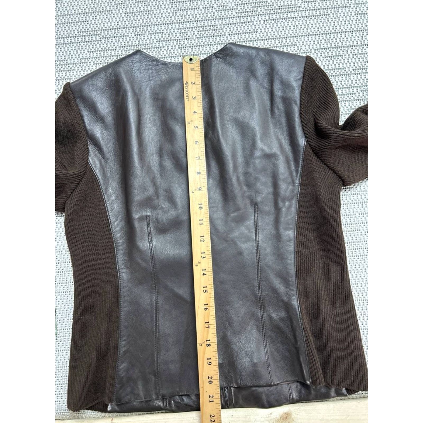 LORD & TAYLOR Leather Jacket Womens 6 Brown Wool Paneling Full Zip Round Neck Jacket