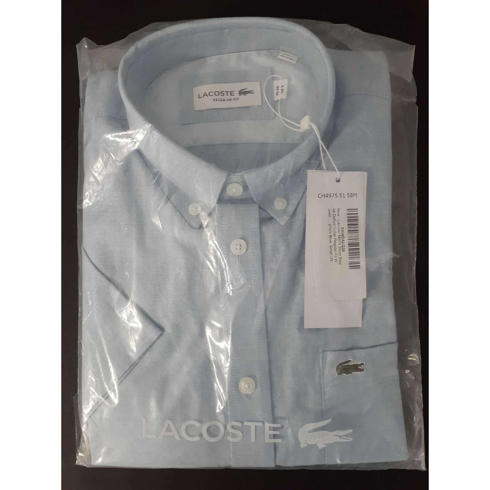 Lacoste Lacoste Men's Short Sleeve Oxford Regular Woven Shirt Blue S Size US S / EU 44-46 / 1 - 2 Thumbnail