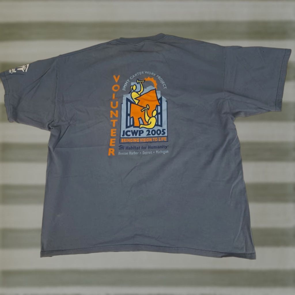 Habitat VINTAGE Jimmy Carter Work Program 2005 Michigan Habitat for Humanity T-Shirt 2XL Blue Cotton Crew Neck Short Sleeve Gildan Heavy Cotton Unisex Adults Size US XXL / EU 58 / 5 - 1 Thumbnail