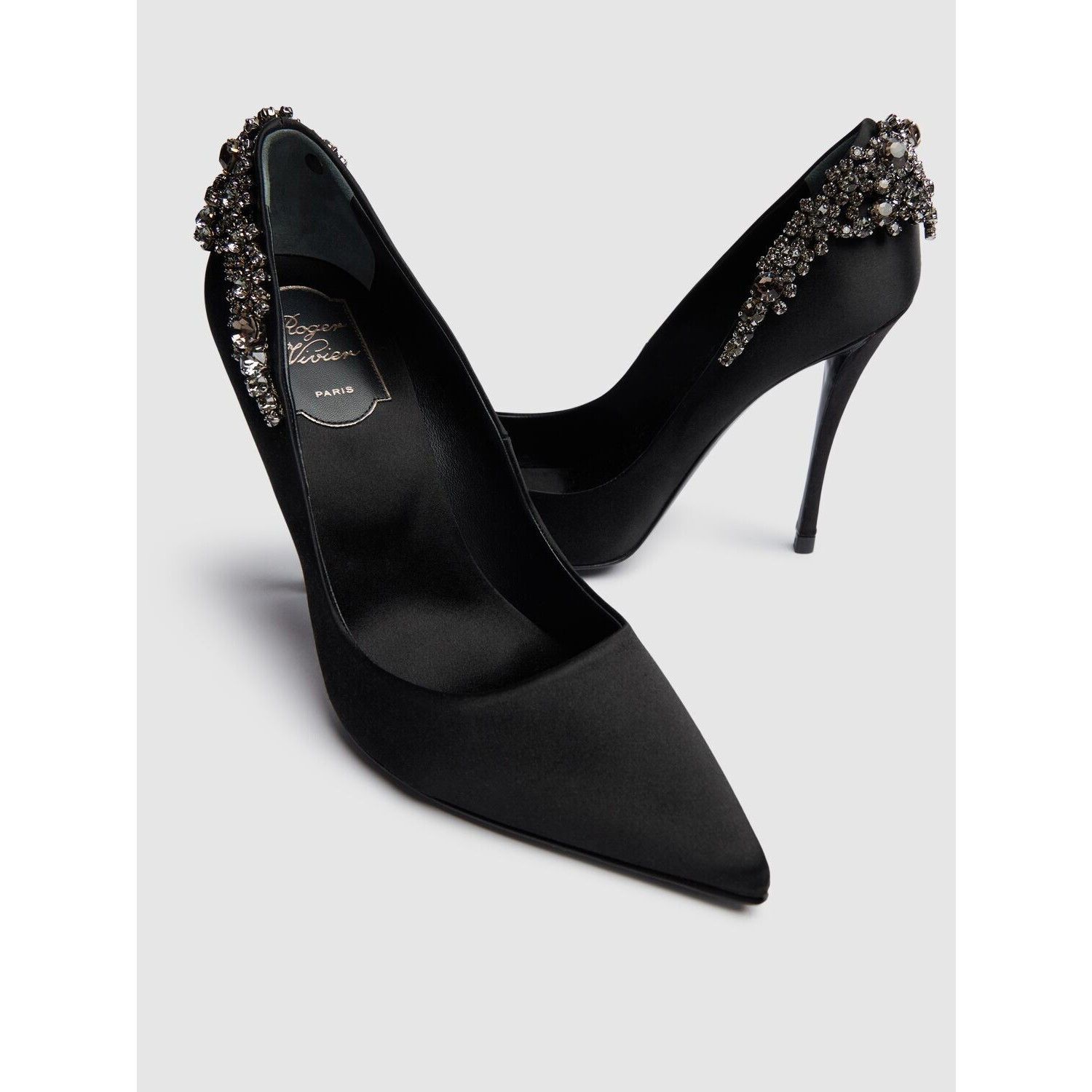 ROGER VIVIER Efflorescence $1895 Black Satin 100mm Pumps New