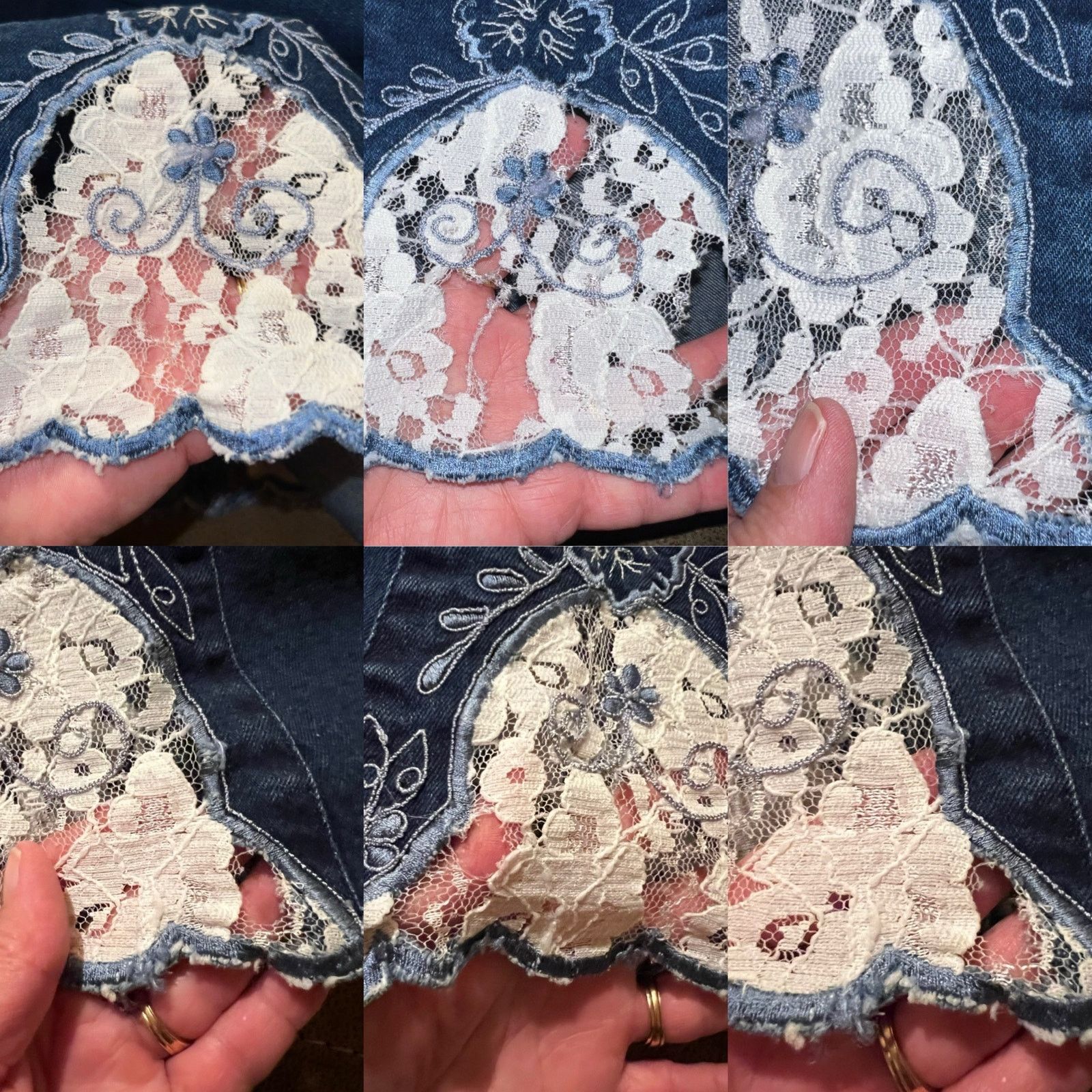 Other Vintage Choices Denim Tulip Skirt Lace Insets Petite MED Size 28" / US 6 / IT 42 - 10 Thumbnail