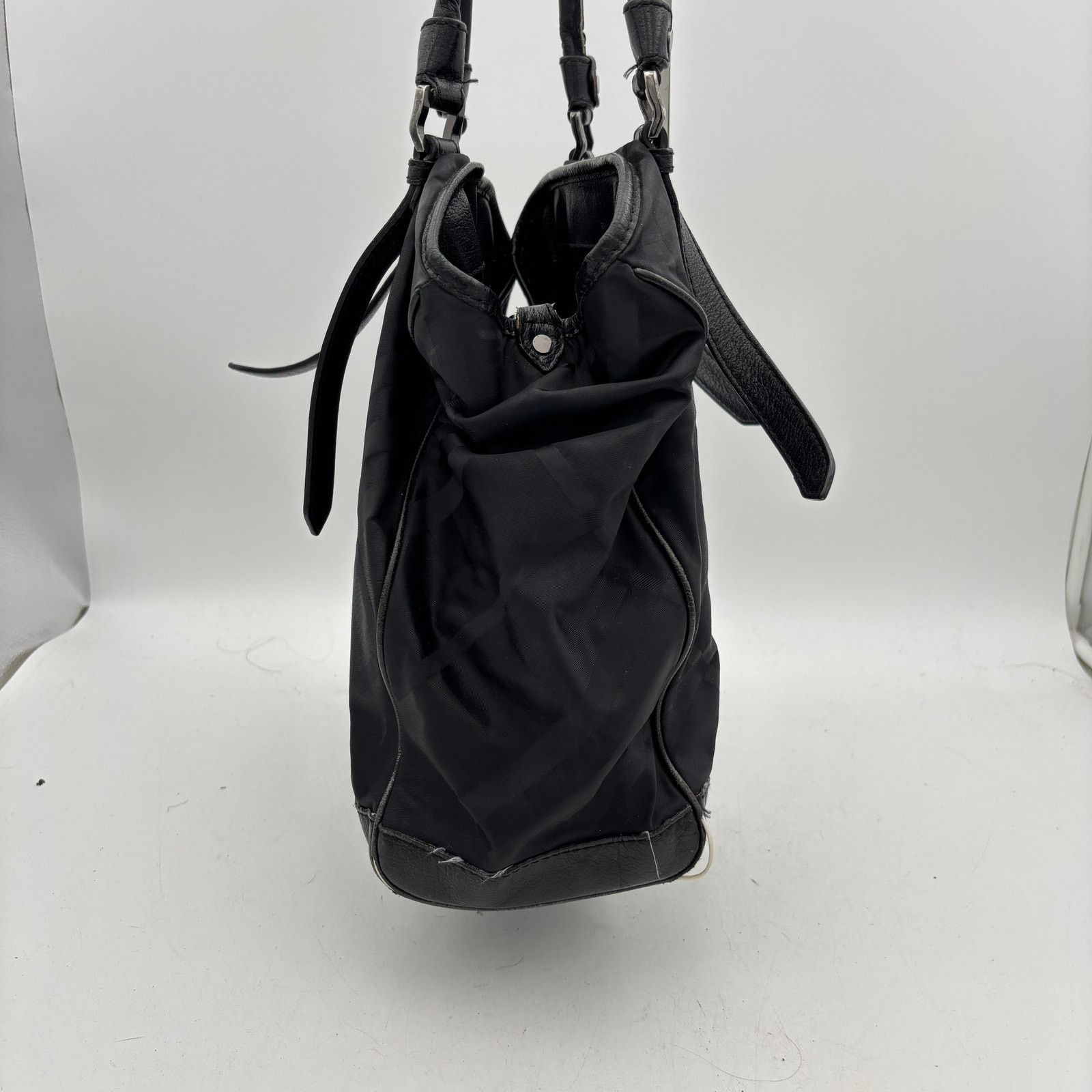 Burberry Burberry Black Tonal Check Nylon Leather Tote Bag Size ONE SIZE - 3 Thumbnail