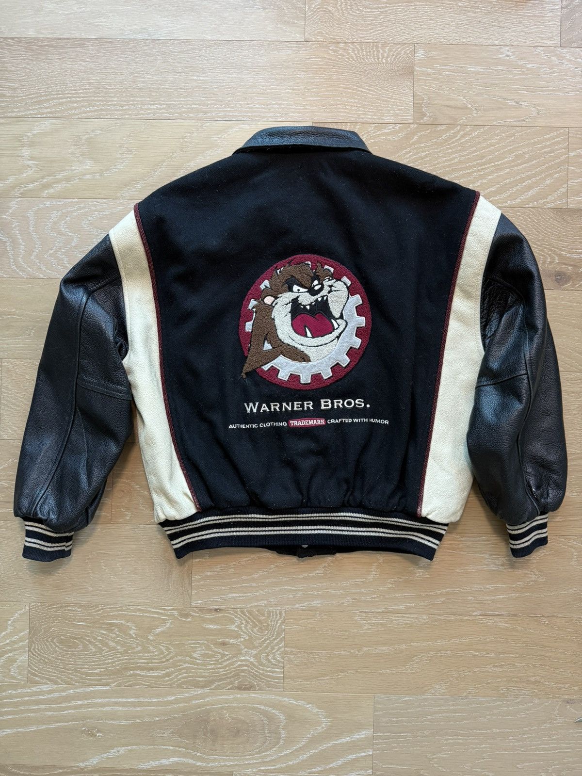 Warner Bros Vintage 90s Taz Tasmanian Devil Leather Wool Jacket Size US S / EU 44-46 / 1 - 4 Thumbnail