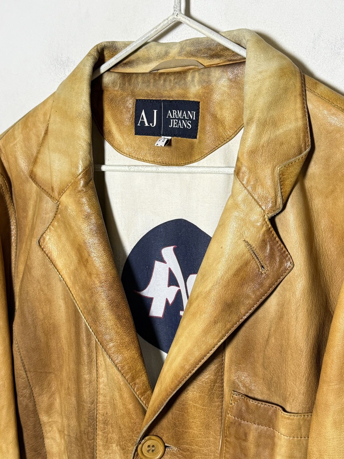 Giorgio Armani Vintage Armani leather chore jacket in distressed honey tan Size US M / EU 48-50 / 2 - 3 Thumbnail