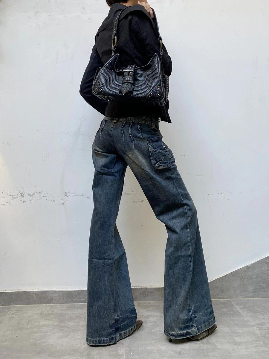 Jean Cargo Multi-pocket Wide Leg Jeans Size 25" / US 0 / IT 36 - 3 Thumbnail