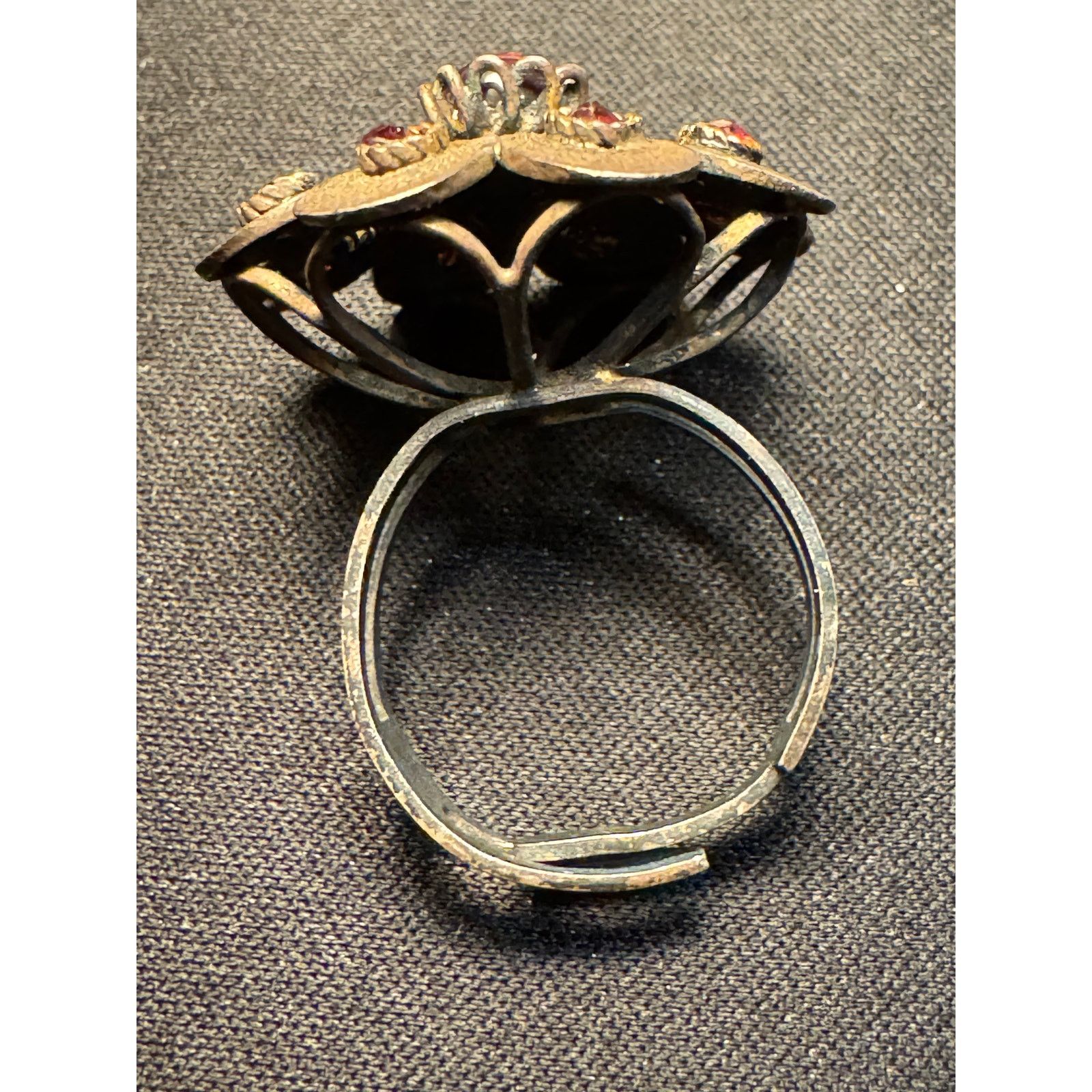 Other Antique Large Flower Adj Ring Aged Bronze Garnet Stones Size ONE SIZE - 3 Thumbnail