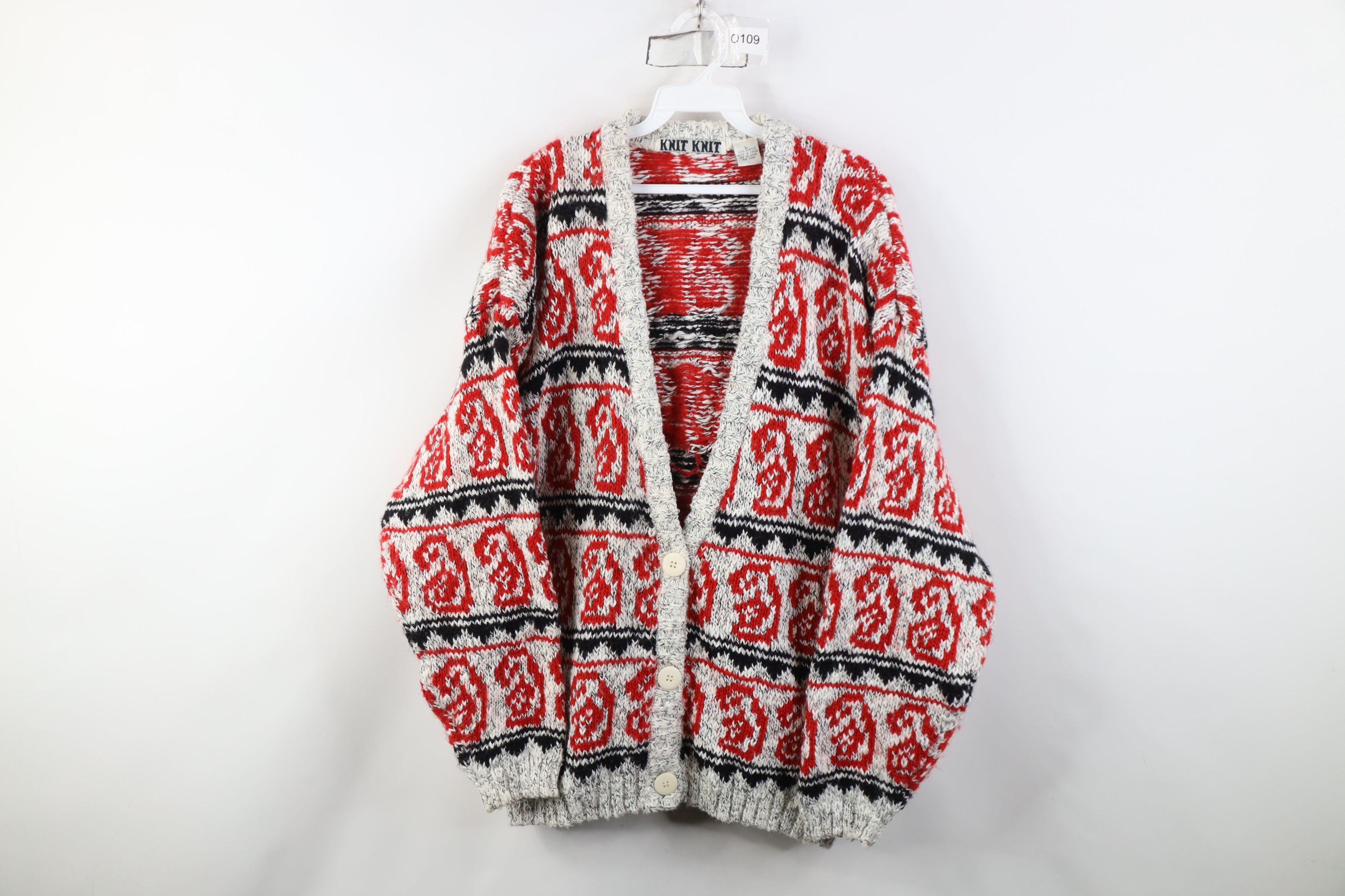 Vintage Vintage 90s Streetwear Paisley Knit Cardigan Sweater Size L / US 10 / IT 46 - 1 Thumbnail