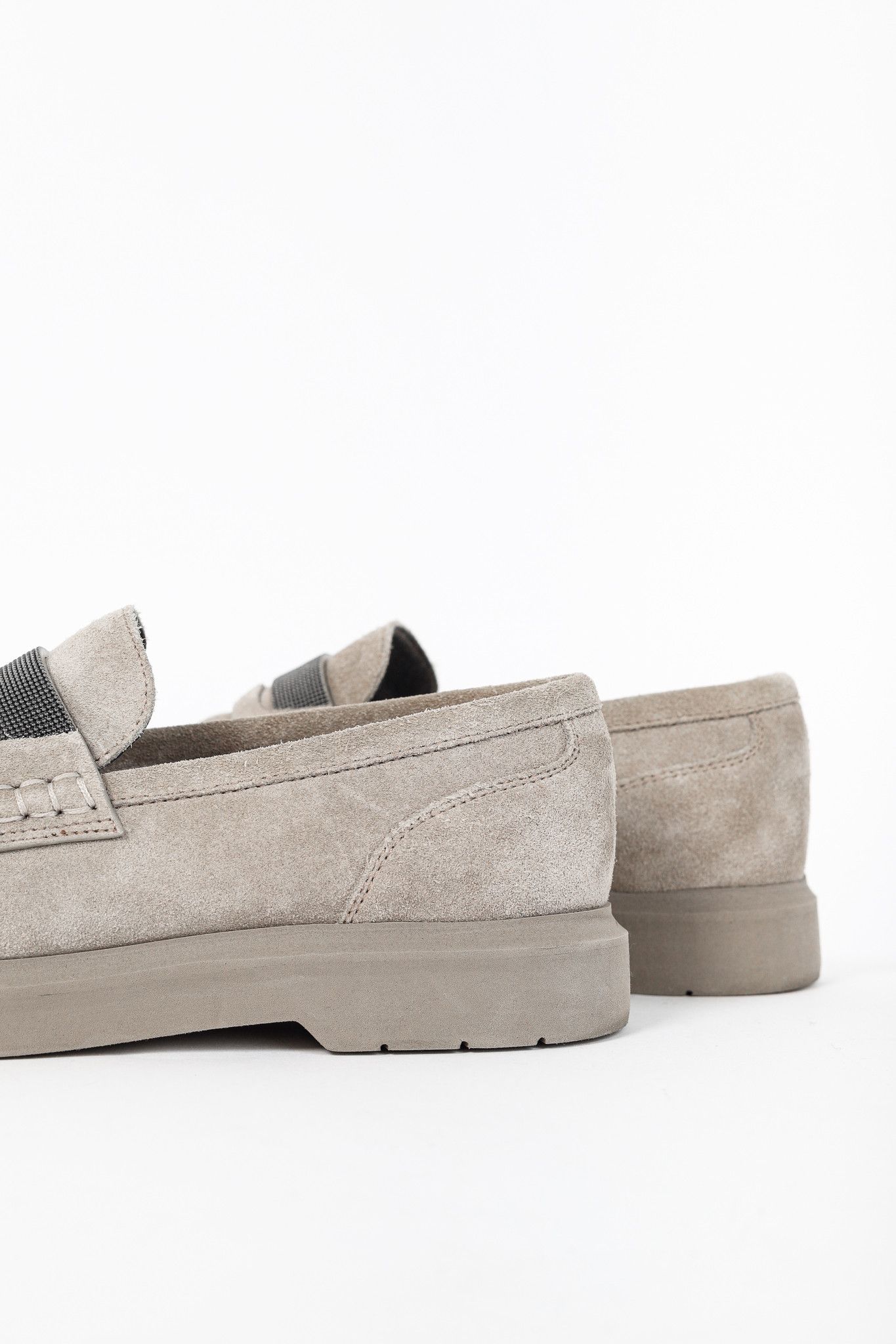 Brunello Cucinelli Brunello Cucinelli Taupe Suede Monili-Strap Loafers Size US 4.5 / IT 34.5 - 9 Thumbnail