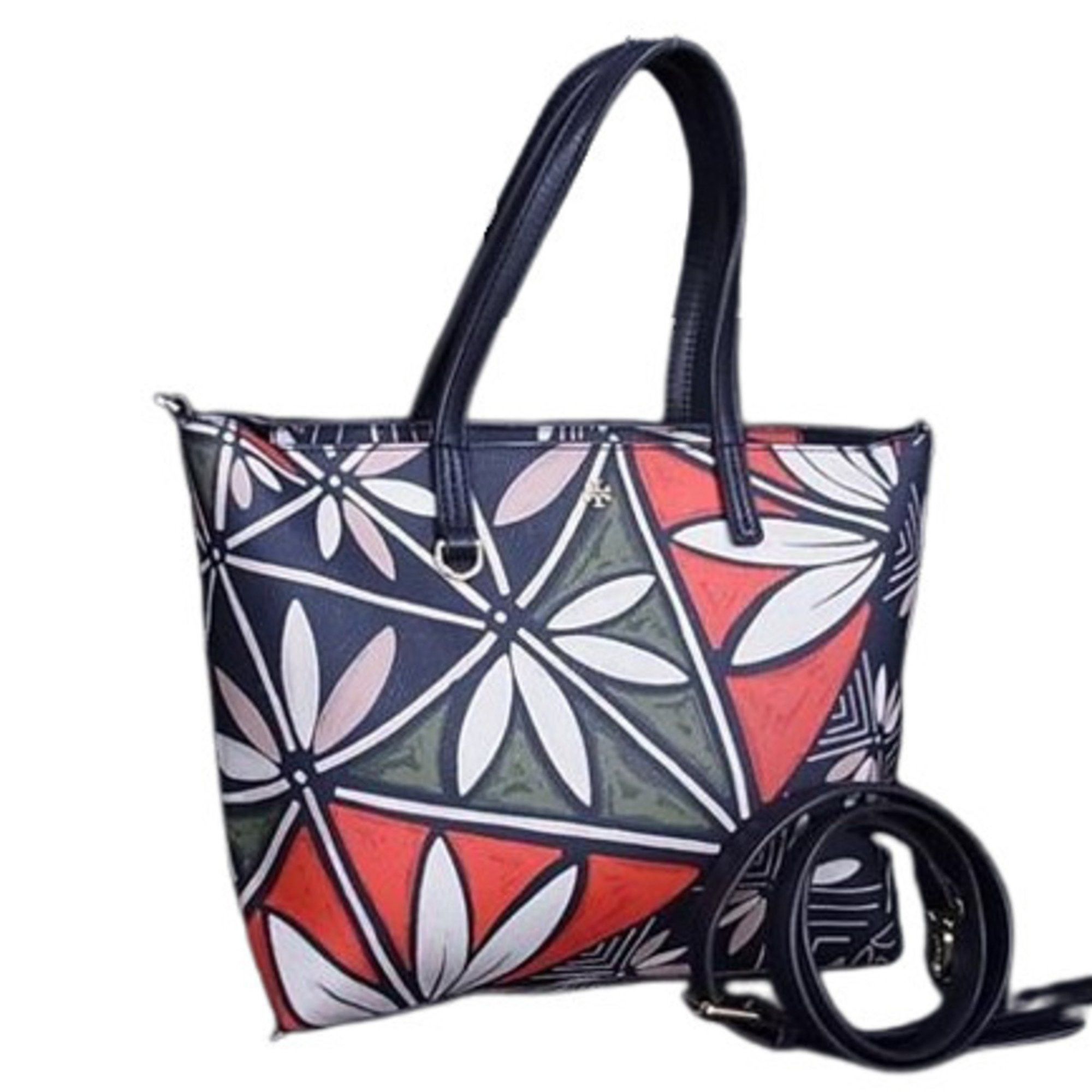 Tory Burch Tote Bag 10005607 Navy Multicolor Leather Shoulder with