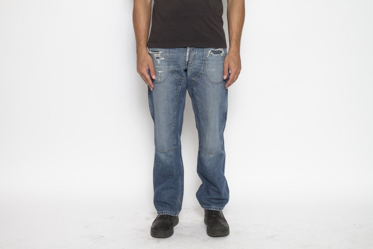 Carhartt BLUE FADED DISTRESSED HIGH DOUBLE KNEE PANTS BY CARHARTT Size US 28 / EU 44 - 2 Thumbnail