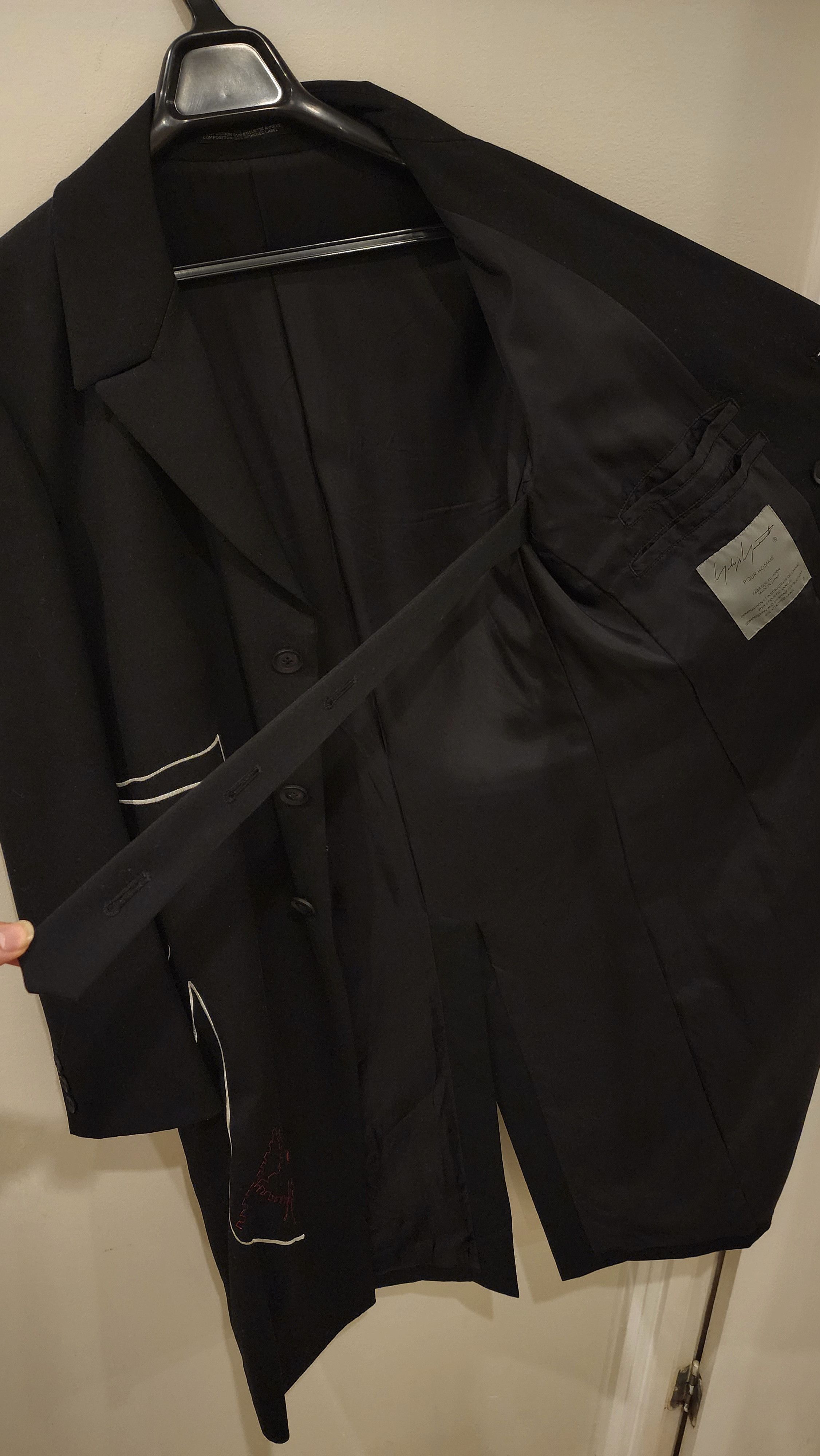Yohji Yamamoto Yohji SS22 Pour Homme Rei Miyazawa Embroidered Coat Size 48R - 7 Thumbnail