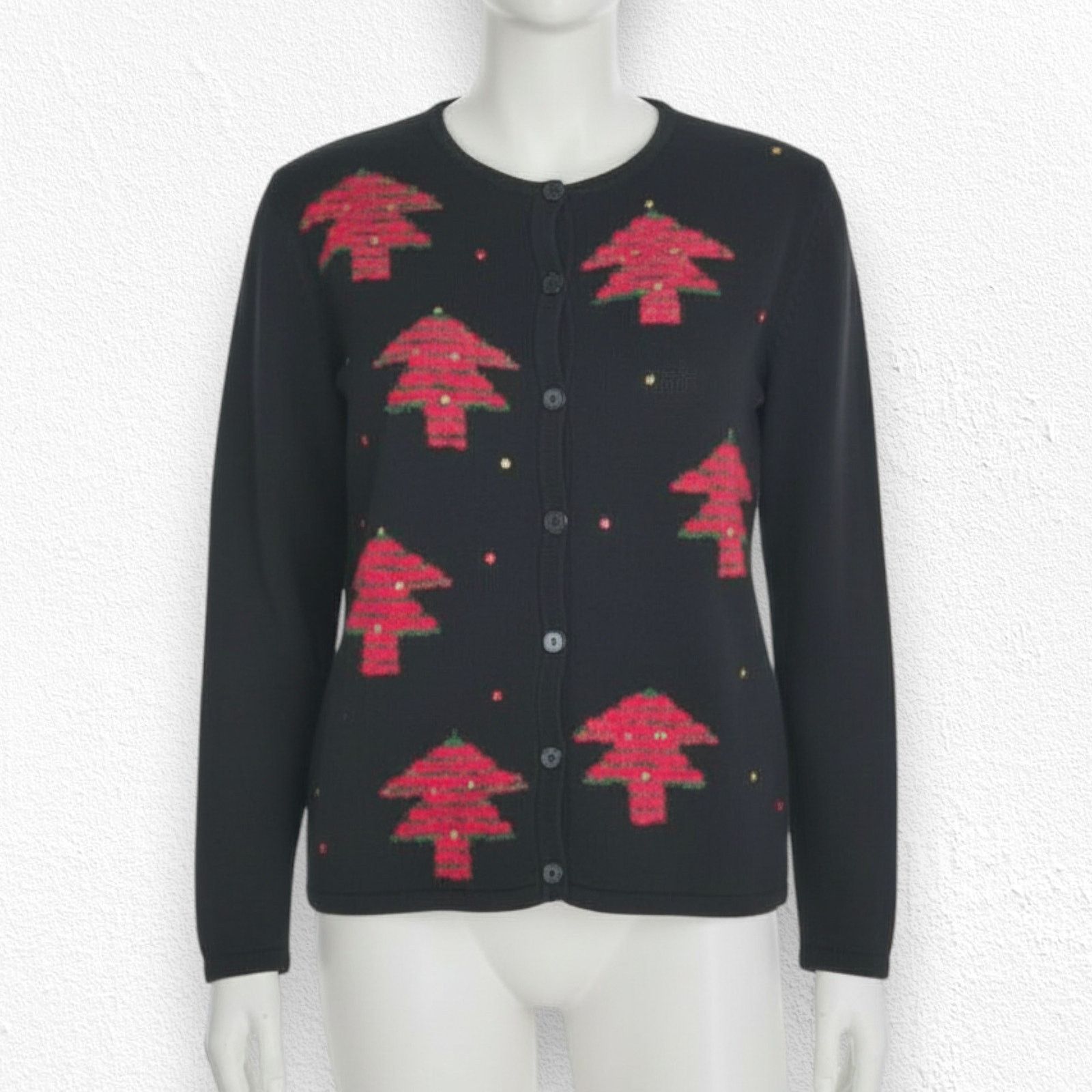 Vintage 90s Vintage Black Red Tree Sequin Cardigan Size Medium Size M / US 6-8 / IT 42-44 - 1 Thumbnail