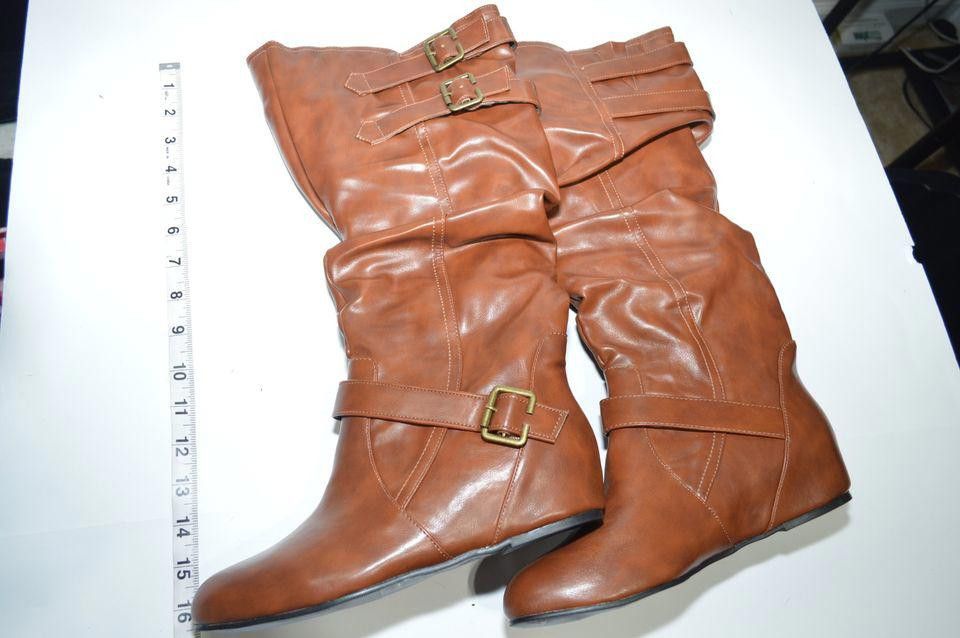 Designer Brown Faux Leather Mid-Calf Boots with Buckle Accents, 8 Size US 8 / IT 38 - 6 Thumbnail