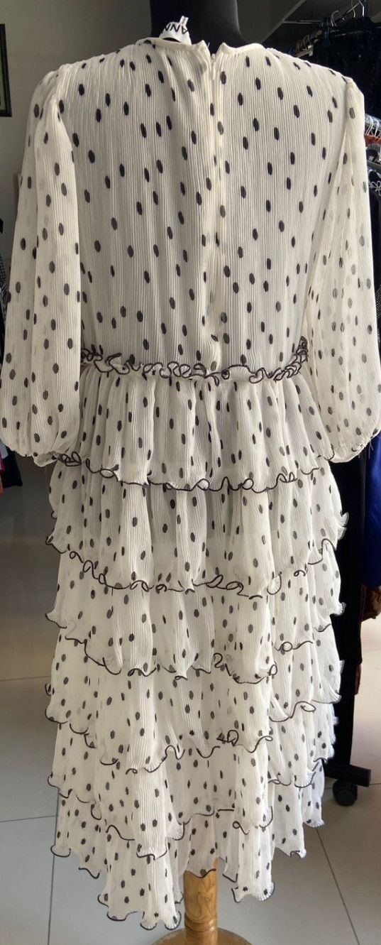 Gianni Valentino GANNI Polka-Dot Lowell Tiered Ruffle Midi Dress Size M / US 6-8 / IT 42-44 - 9 Thumbnail