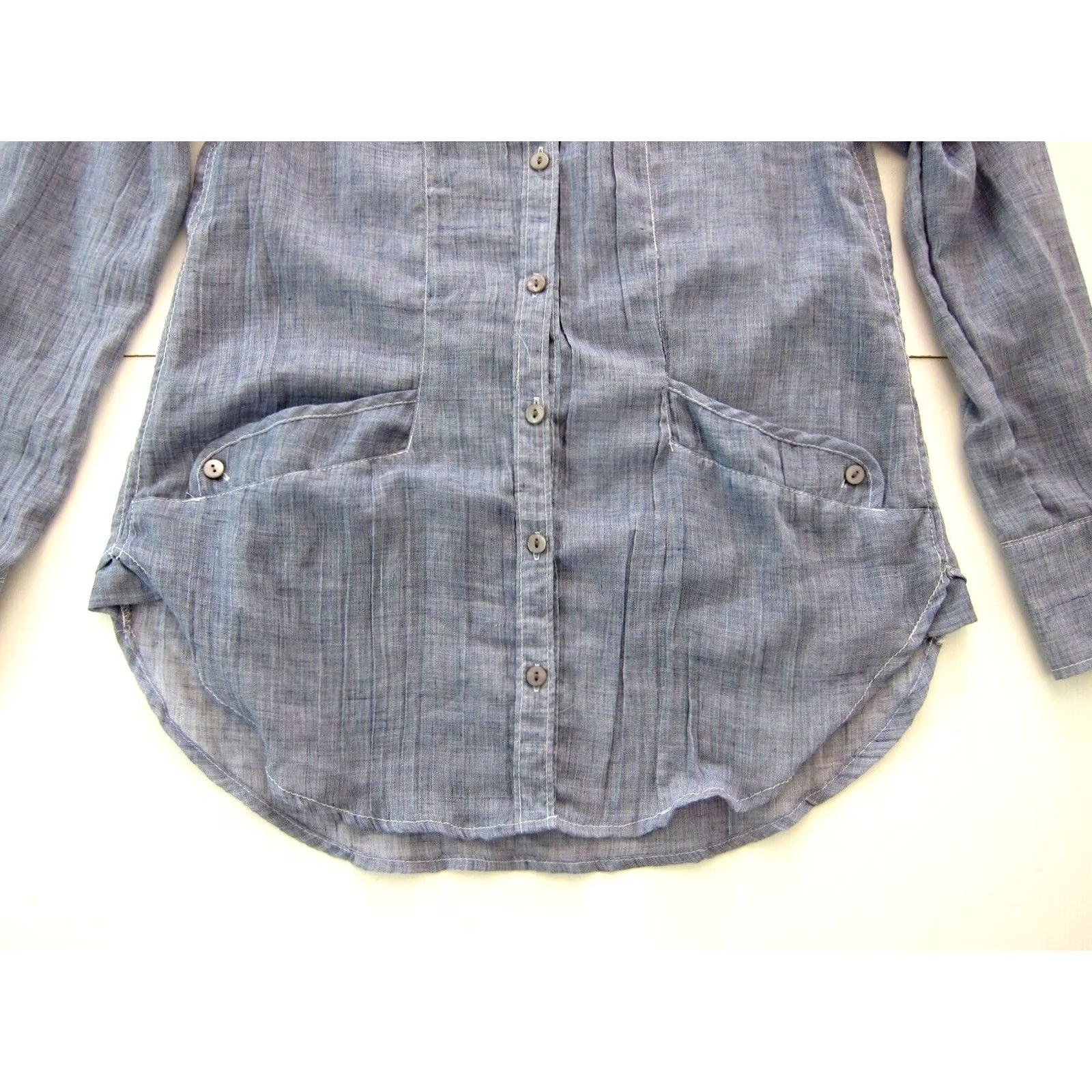 Vintage We The Free Cotton Blue Lightweight Button Down Collar Long Sleeve Blouse XS Womens Size XS / US 0-2 / IT 36-38 - 8 Thumbnail