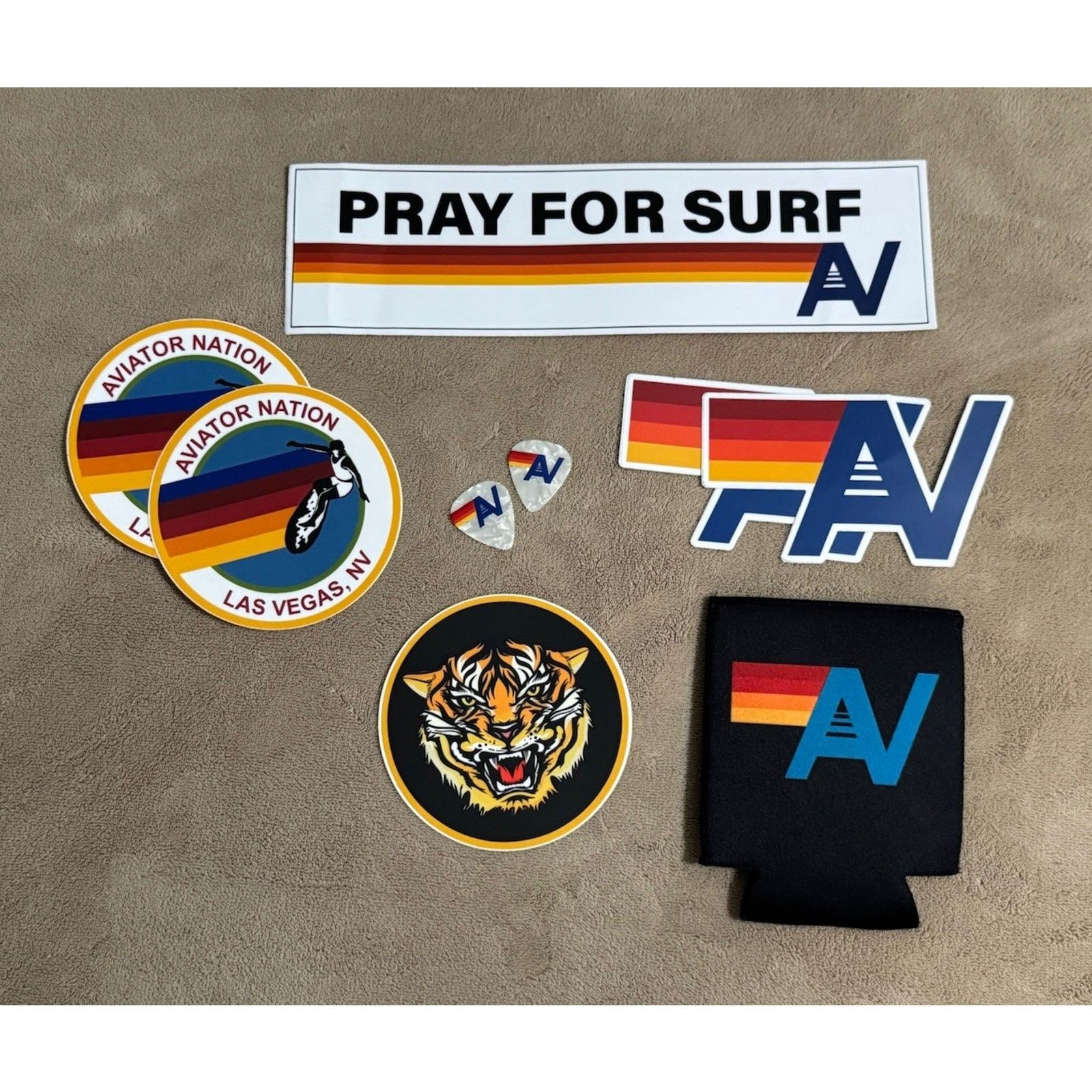 Aviator Nation AVIATOR NATION Stickers Tiger Koozie Guitar Picks Bundle Size ONE SIZE - 2 Thumbnail