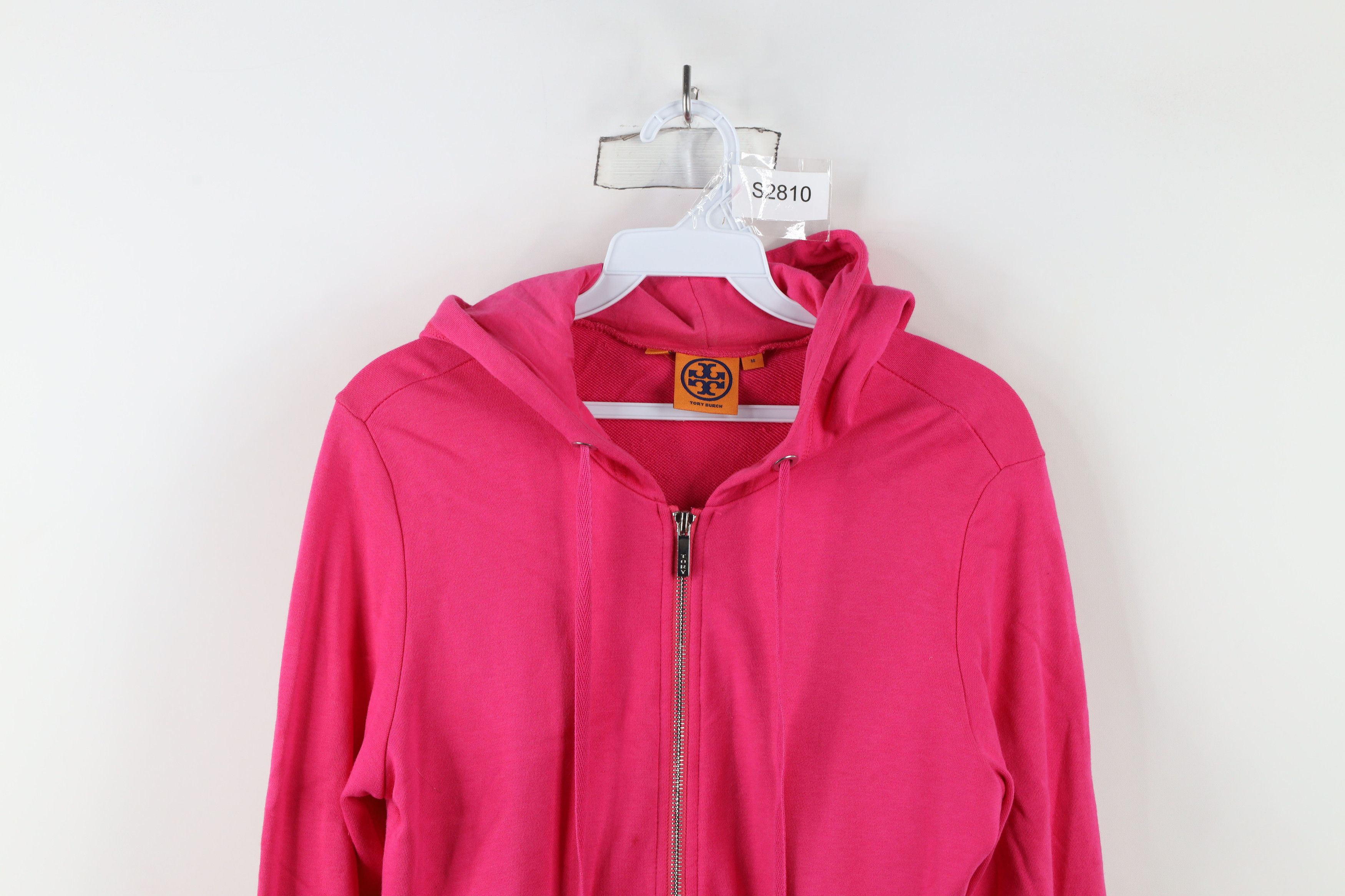 Tory Burch × Vintage Tory Burch Big Logo French Terry Full Zip Hoodie Pink Size M / US 6-8 / IT 42-44 - 2 Thumbnail