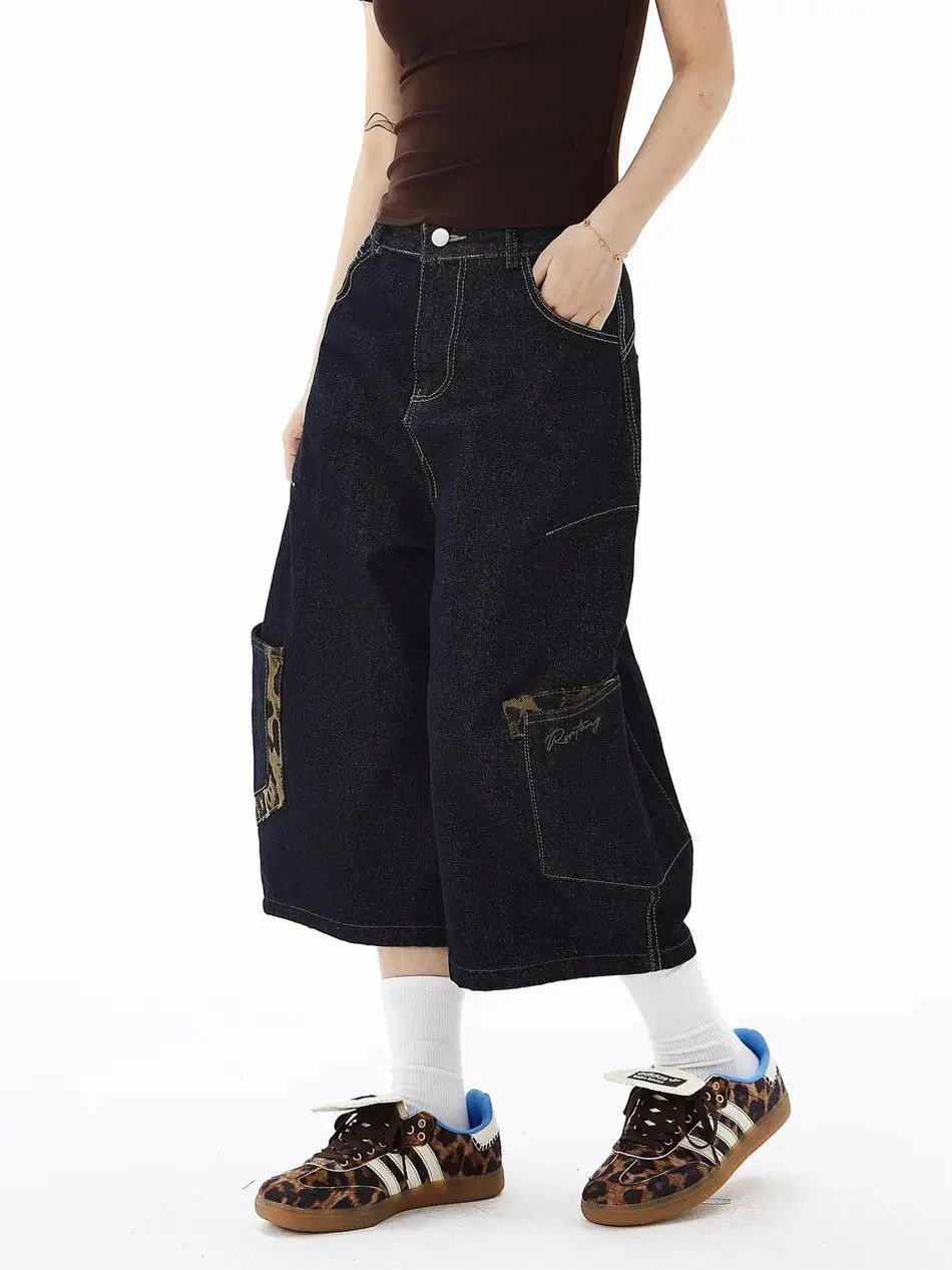 Japanese Brand Retro leopard print patchwork short jeans Size US 32 / EU 48 - 1 Thumbnail