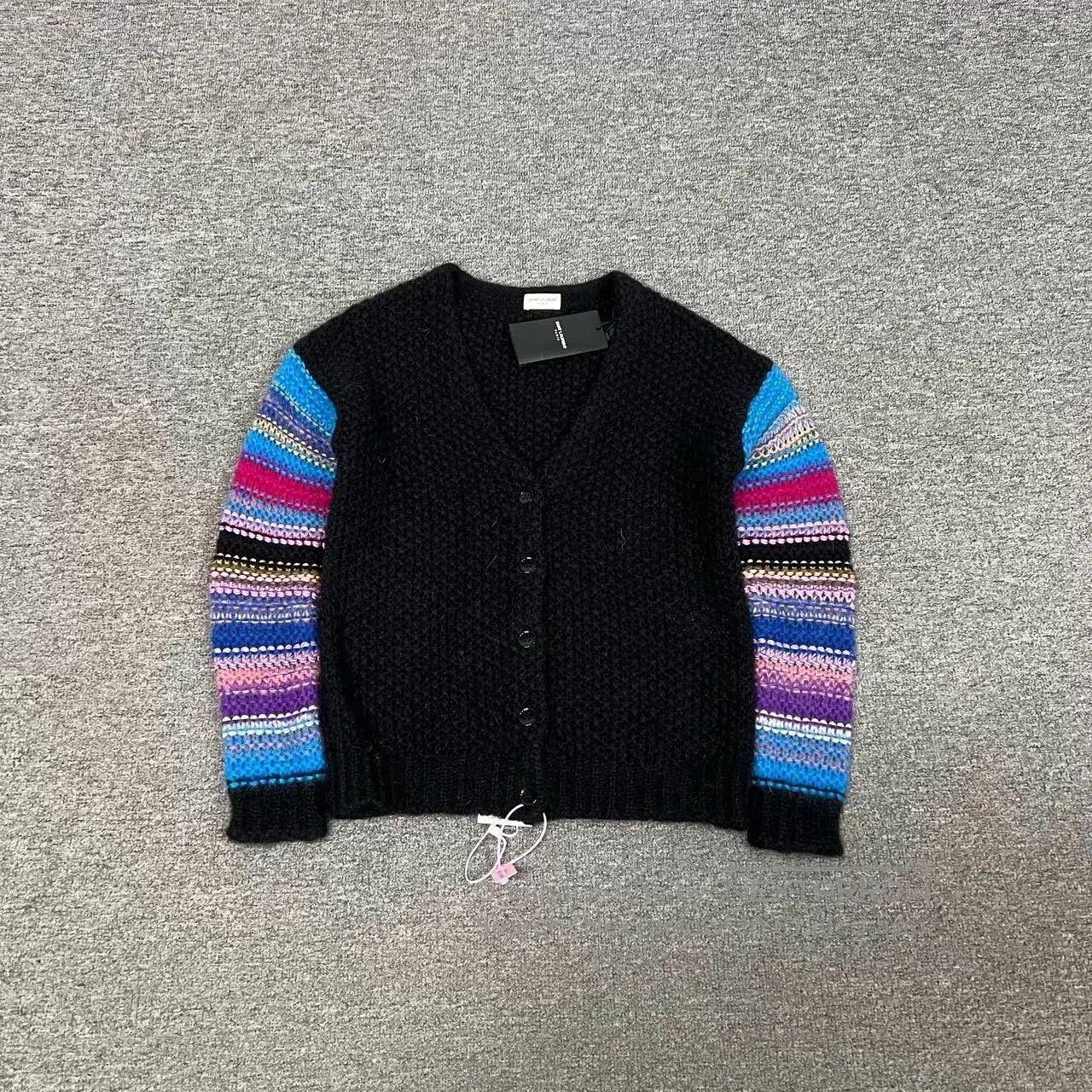 Saint Laurent Paris Saint Laurent Rainbow Sleeve Black Knit Cardigan XS. Size XS / US 0-2 / IT 36-38 - 1 Thumbnail
