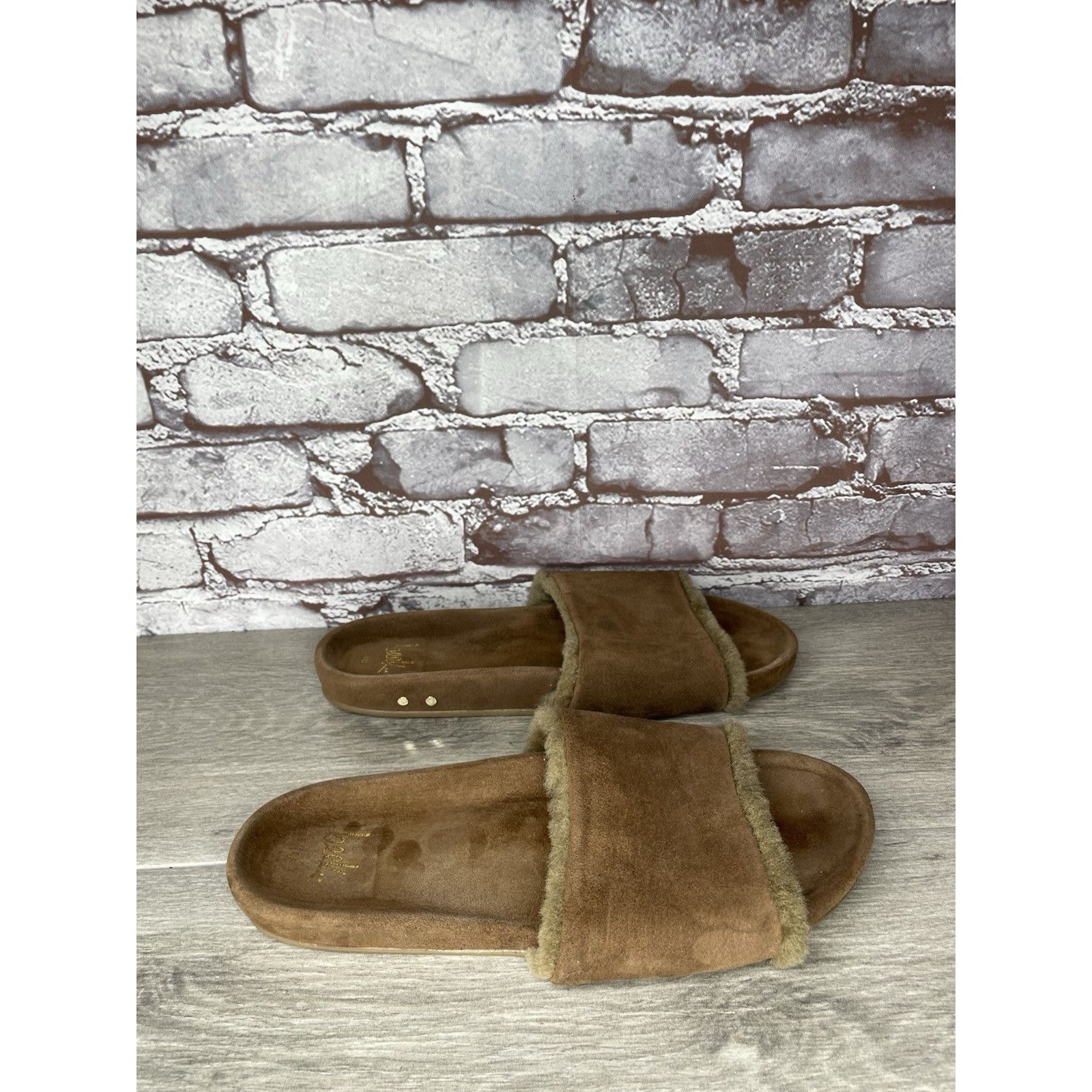 beek Beek Brown Sherpa Lining Brown Suede Leather Slides Sandals Size US 10 / IT 40 - 3 Thumbnail