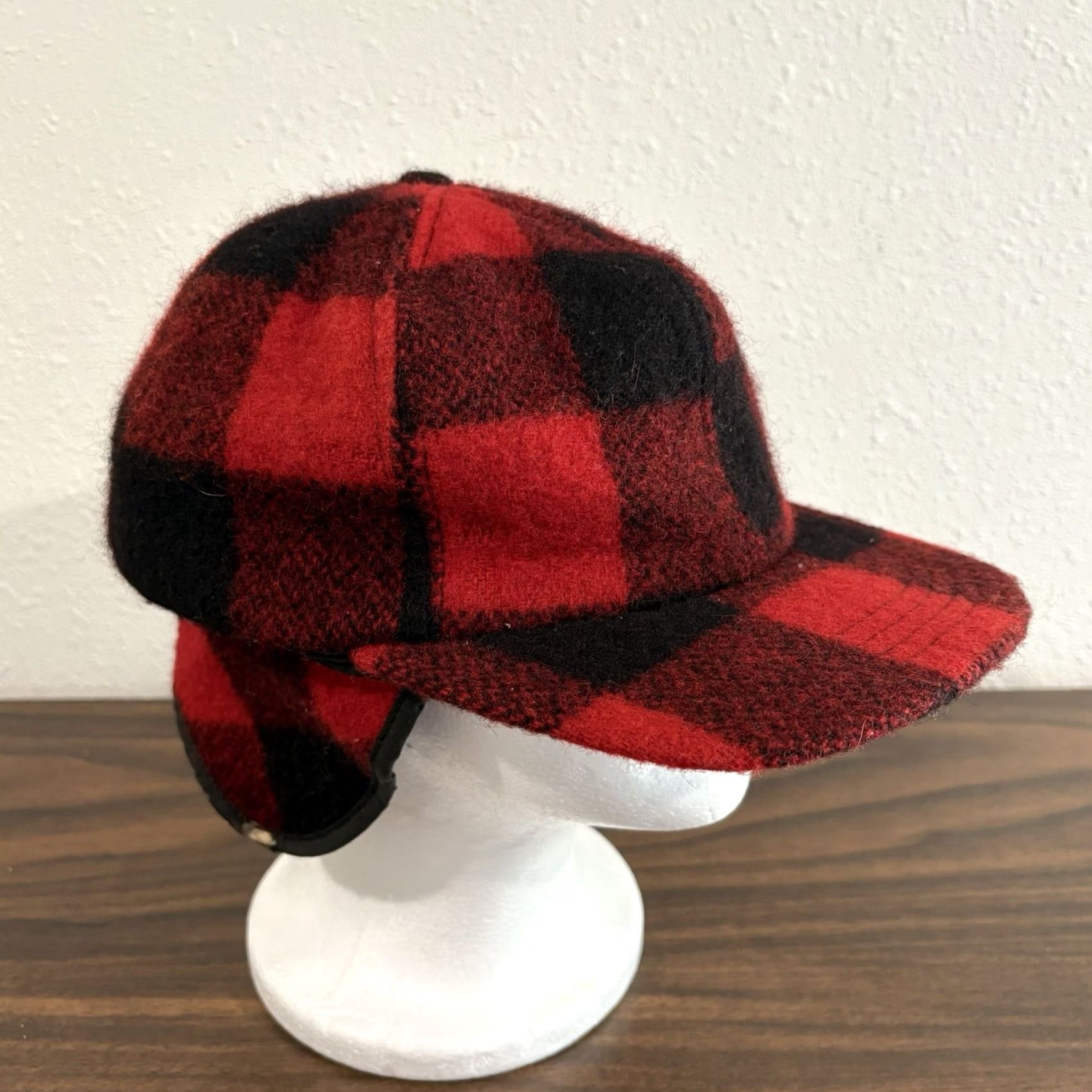 Vintage VINTAGE Buffalo Plaid Wool Winter Hat Ear-Flaps Red Black Check Size XL USA Trapper Hat Unisex Adults Size ONE SIZE - 2 Thumbnail