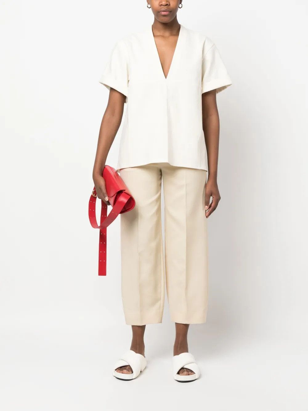 Jil Sander o1y1025 V-Neck T-Shirt in Ivory Size S / US 4 / IT 40 - 5 Thumbnail