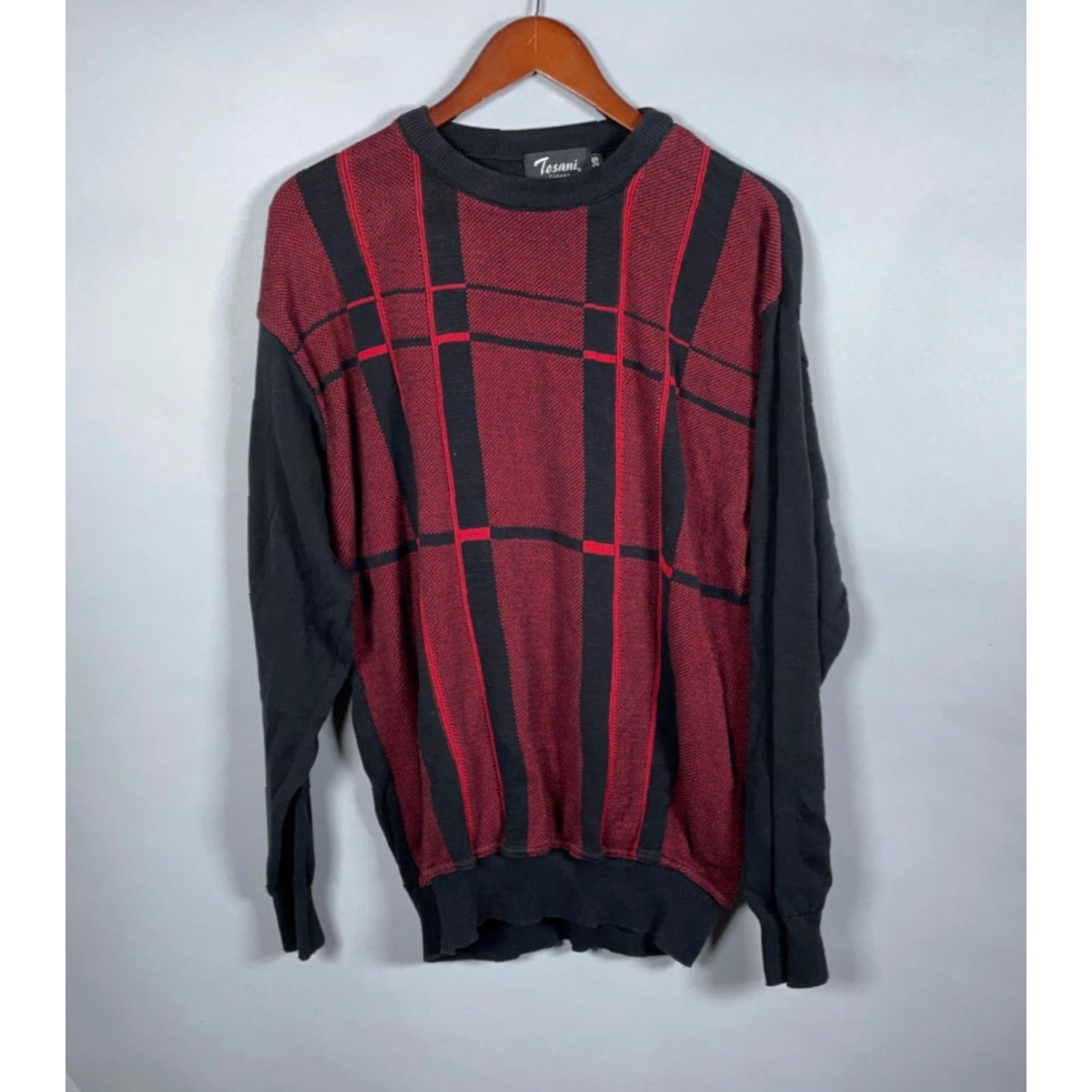Vintage VINTAGE Tosani Check Pattern Sweater Adult XL Red Black Cotton Chunky-Knit 90s Preppy Mens Size US XL / EU 56 / 4 - 2 Thumbnail