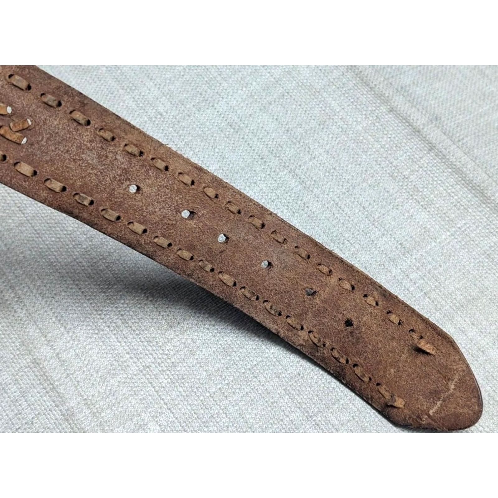 Vintage VINTAGE handcrafted western belt 34 brown leather cowhide full grain weave belt Mens Size 34 - 7 Thumbnail