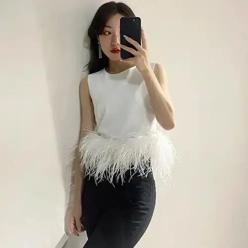 Japanese Brand × Vintage Black Patchwork Feathers Korean Fashion Shirt Top Size ONE SIZE - 2 Thumbnail