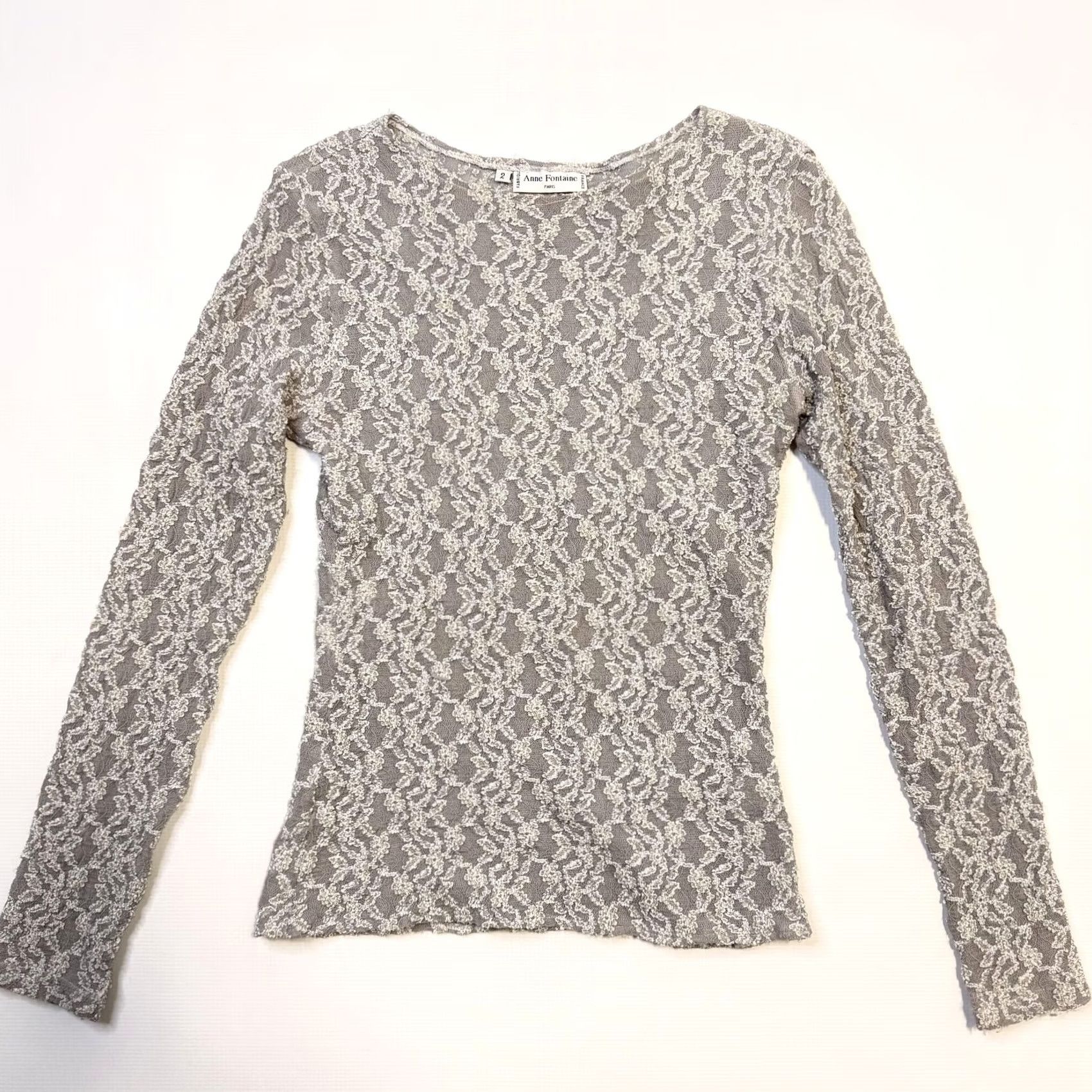 ANNE FONTAINE VINTAGE Anne Fontaine Blouse Womens 2 Gray Lace Sheer Boat Neck Long Sleeve Top 90s Party/Cocktail Womens Size XS / US 0-2 / IT 36-38 - 6 Thumbnail
