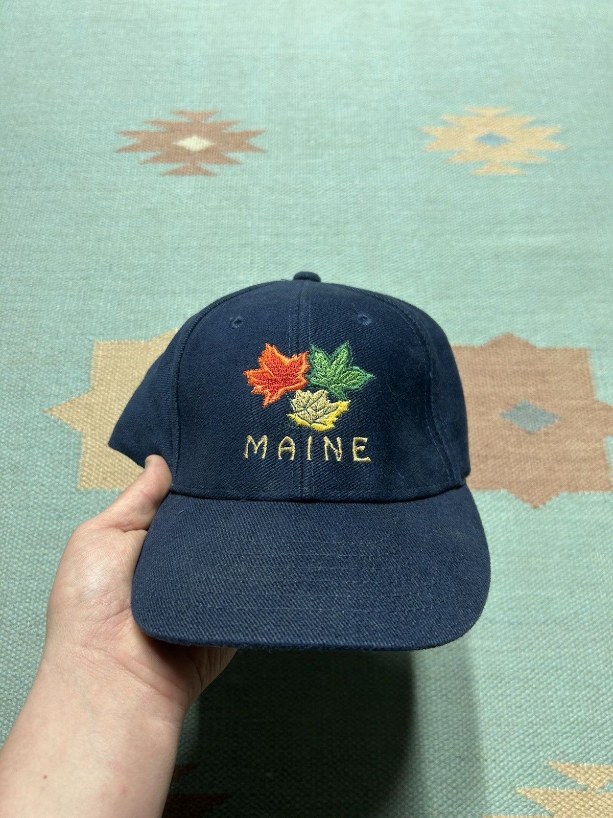Vintage Vtg baseball hat fitted Maine autumn leaf spell out large Size ONE SIZE - 2 Thumbnail