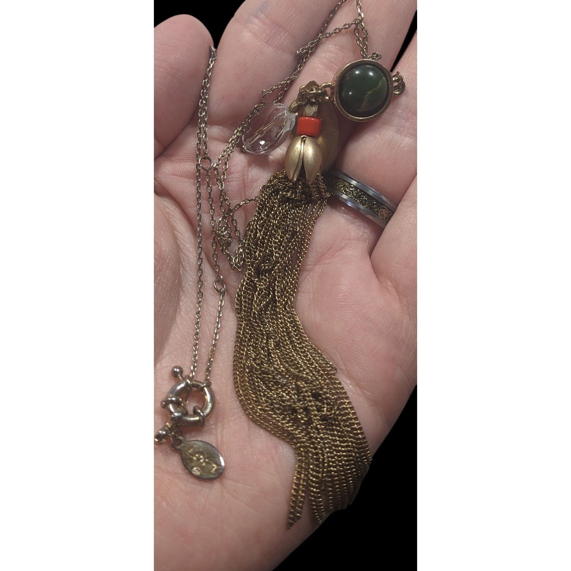Loft Ann Taylor Loft Floral Green And Gold Tone Tassel Necklace Size ONE SIZE - 6 Thumbnail