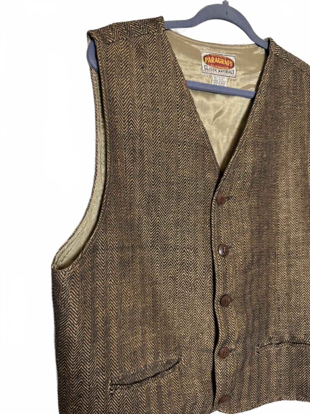 Other Vintage Paragraf Men's Brown Herringbone Tweed Vest Size US L / EU 52-54 / 3 - 2 Thumbnail