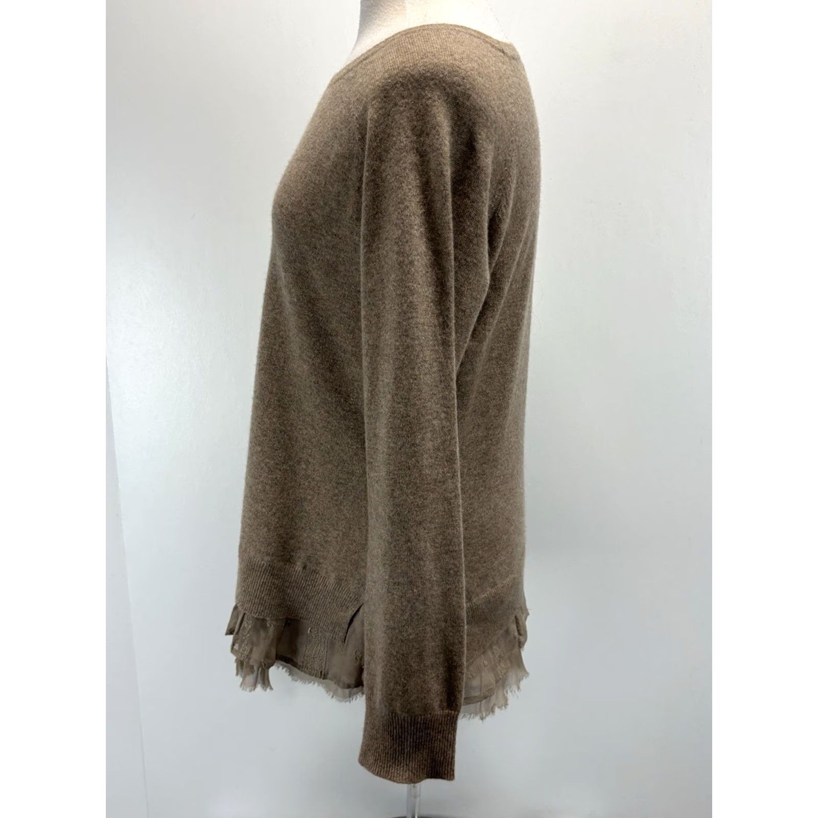 Vintage Garnet Hill Shirttail Cashmere Sweater Women’s Large Brown Classic Pullover Knit Round Neck Long Sleeve Modern Preppy Womens L Size L / US 10 / IT 46 - 2 Thumbnail