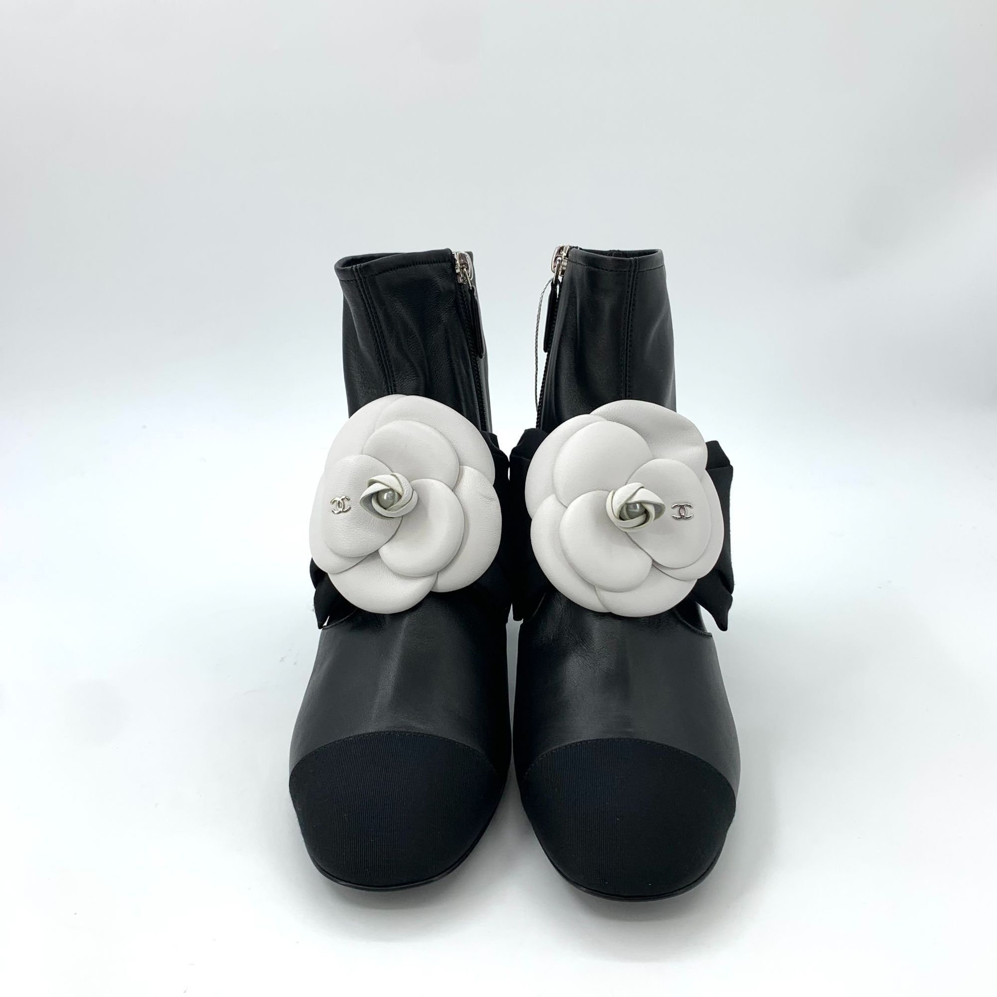 Chanel Chanel Black Leather Camellia-Embellished Chunky Heel Boots Size US 7.5 / IT 37.5 - 7 Thumbnail