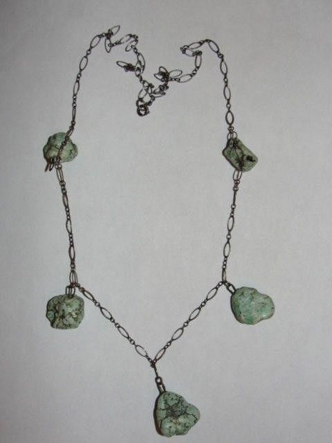 Handmade Art Deco Sterling Silver Nugget Turquoise Necklace Size ONE SIZE - 2 Thumbnail