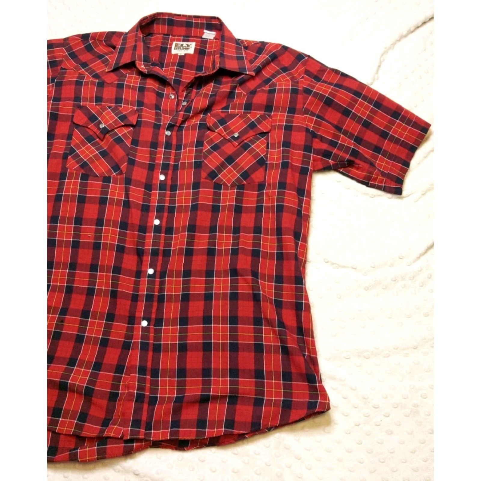 Vintage Ely Cattleman Western Red Plaid Shirt Mens L Short Sleeve Cowboy Pearl Snap Shirt Size US L / EU 52-54 / 3 - 2 Thumbnail