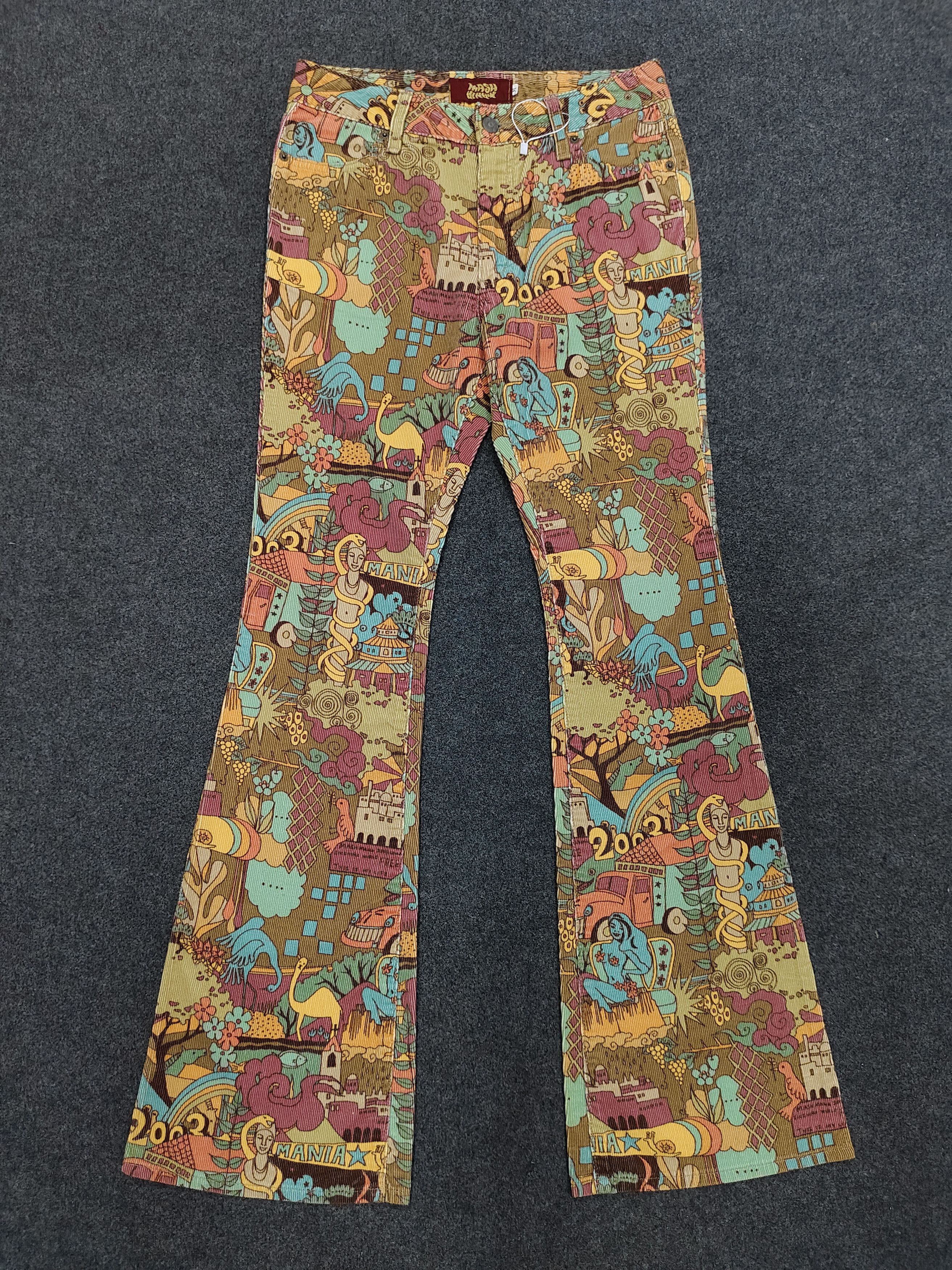 Japanese Brand 2000s MASH MANIA- Hippie Psychedelic Corduroy Flare Pants Size 28" / US 6 / IT 42 - 1 Thumbnail