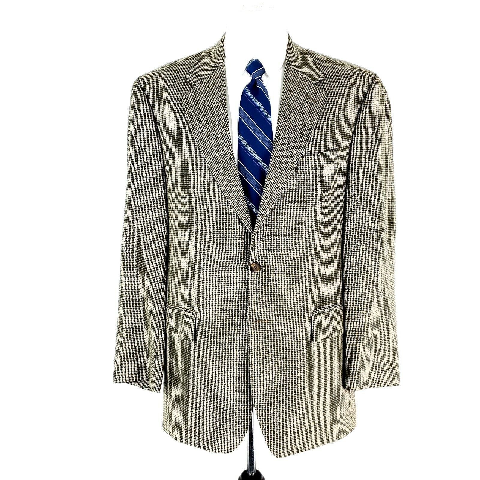 Ralph Lauren Chaps Ralph Lauren Wool Silk 2 Button Blazer 42L Tan Blue Ho Size 42L - 3 Thumbnail
