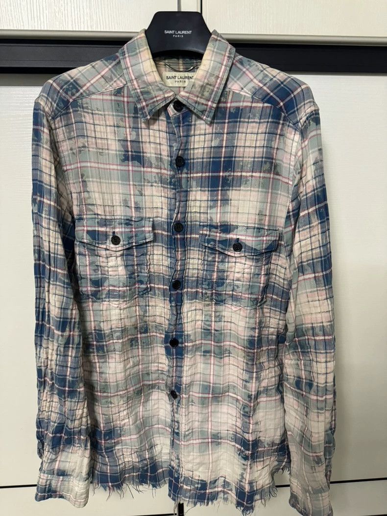 Saint Laurent Paris Saint Laurent Blue Plaid Button-Up Shirt- DMC Size US S / EU 44-46 / 1 - 1 Thumbnail