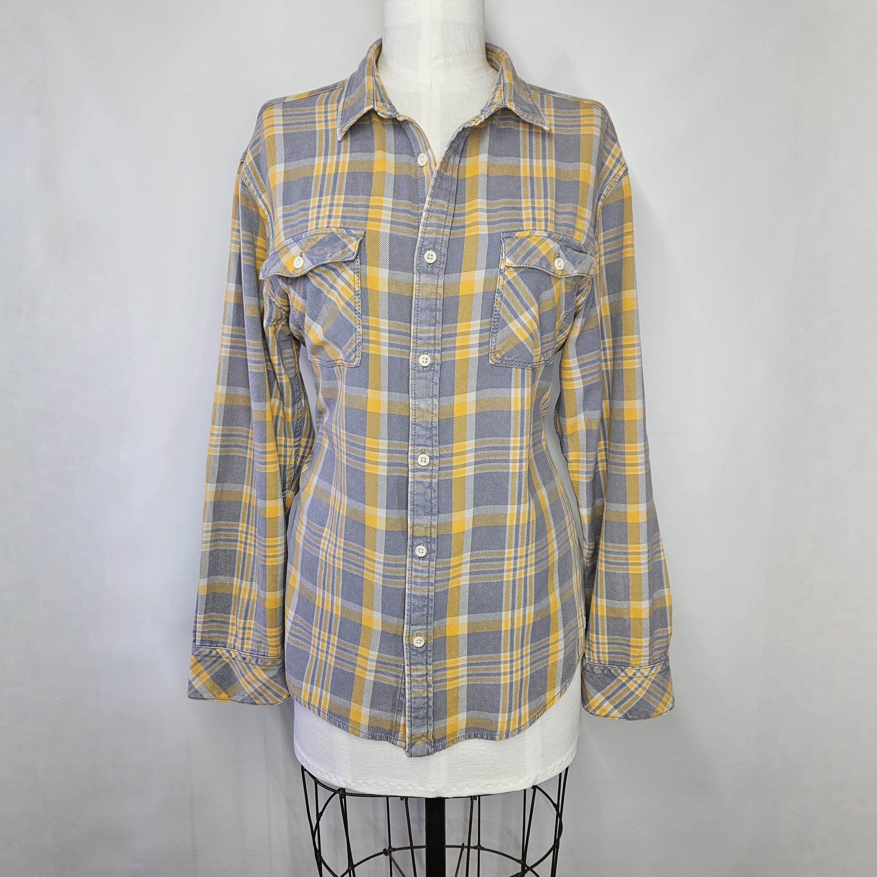 Quicksilver Men's XL Flannel Button Down Shirt Grey Yellow