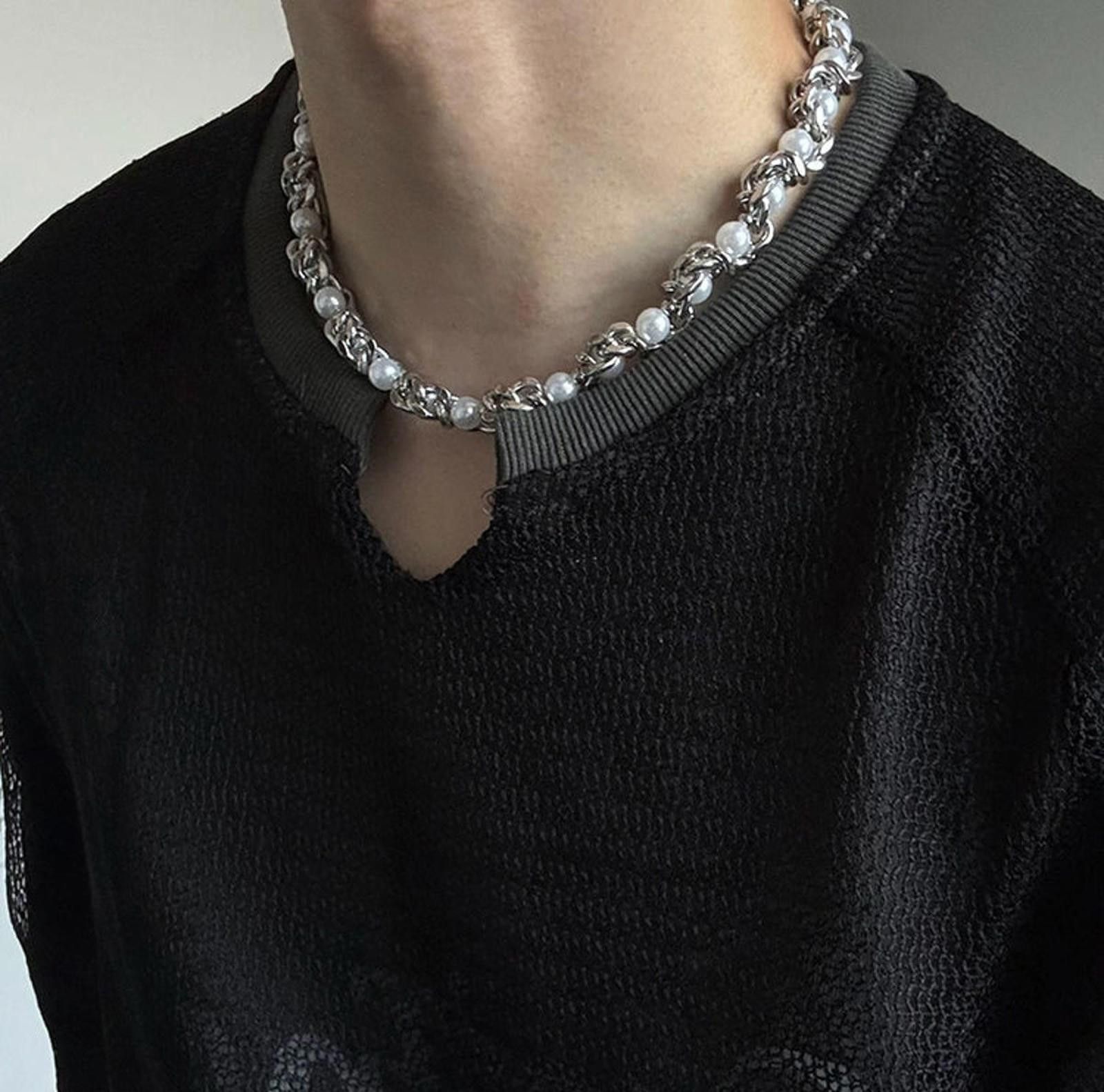 Jewelry Silver Chain Pearl Necklace, Chunky Statement Jewelry Size ONE SIZE - 3 Thumbnail